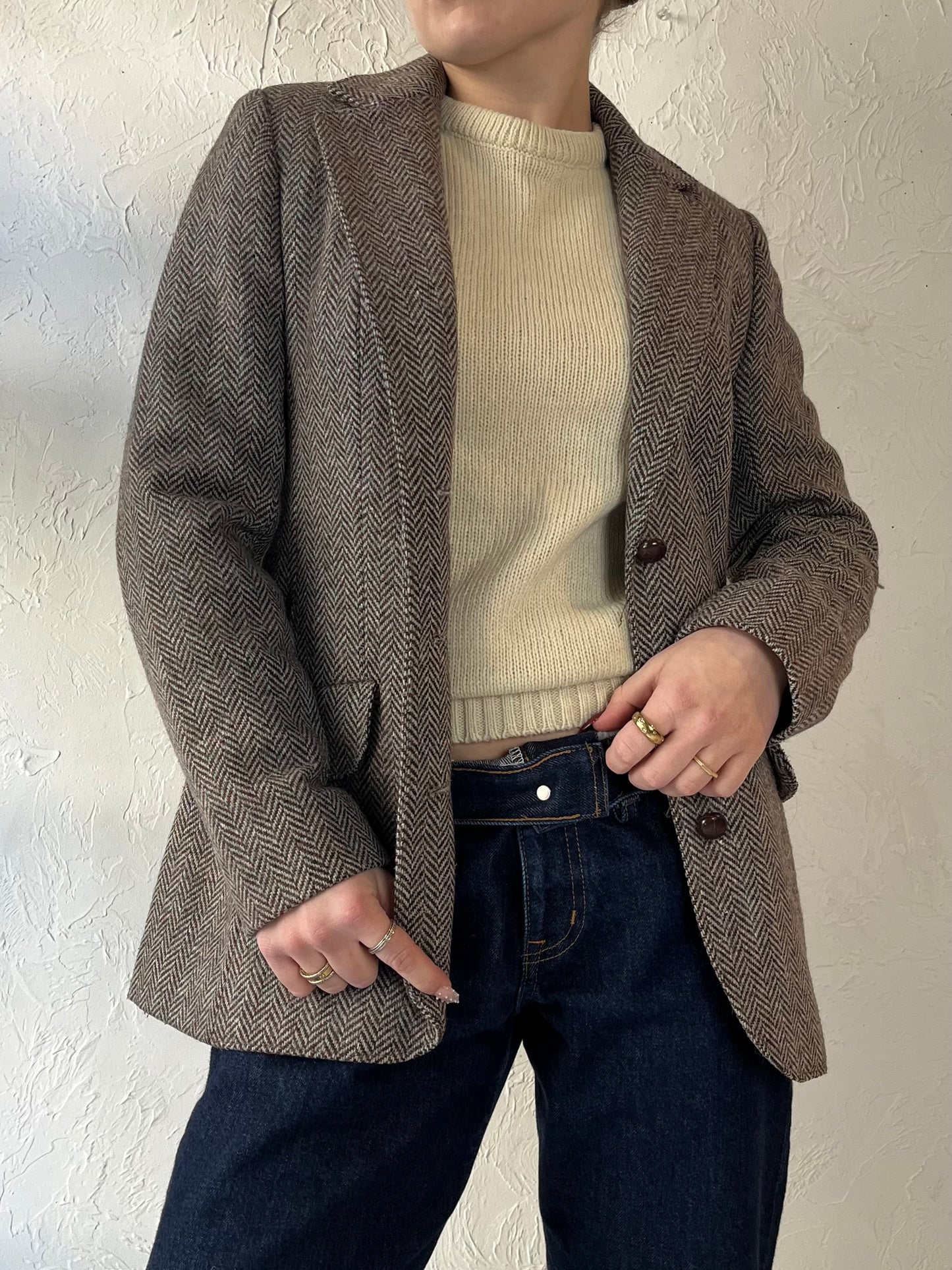 80s ‘Jacardi’ Fitted Wool Blazer / Small