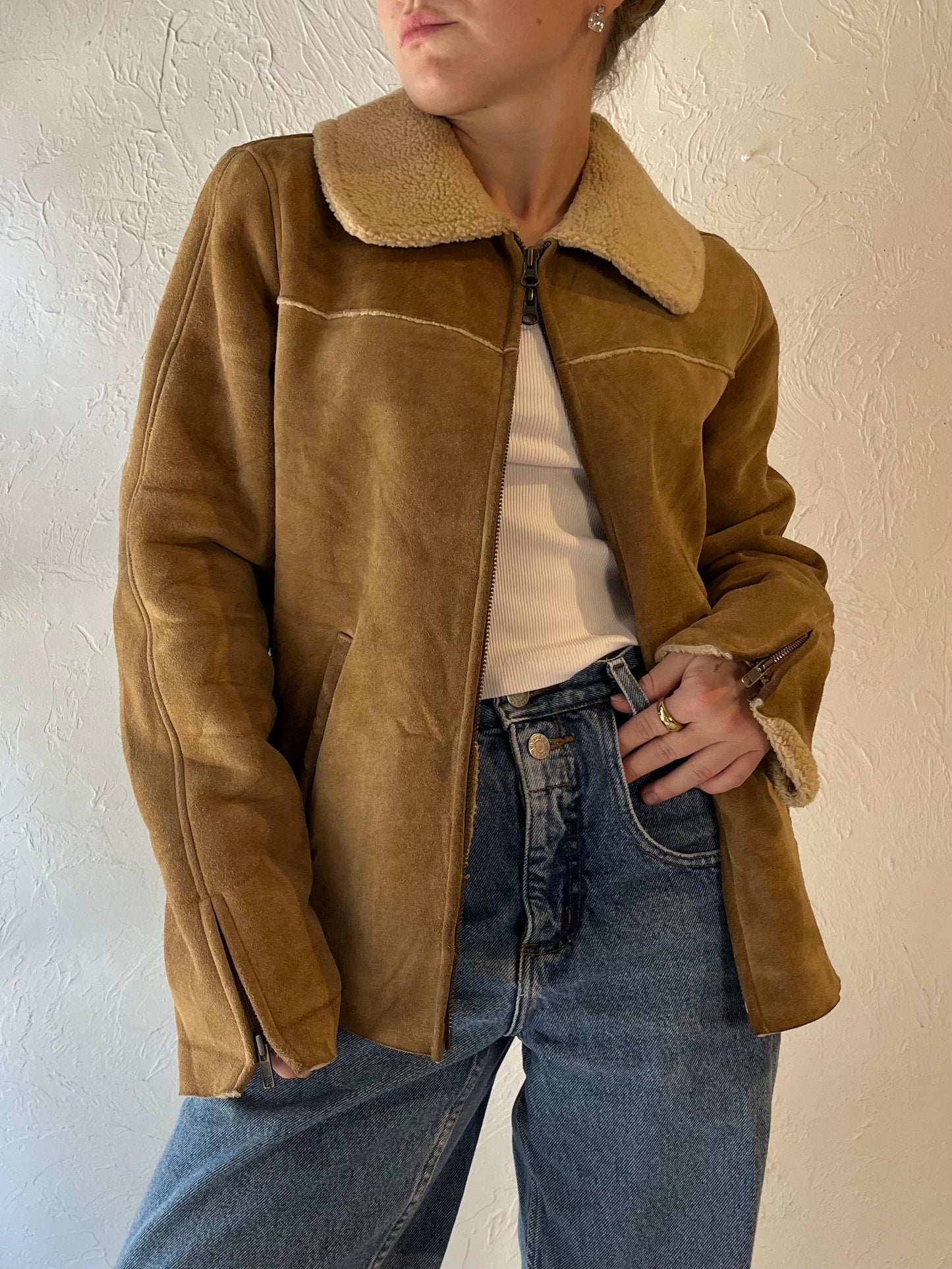 Y2k 'Gap' Suede Leather Faux Shearling Lined Jacket / Medium