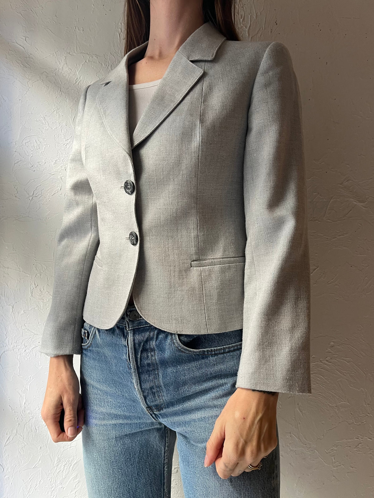 80s 'Le Baron' Grey Fitted Preppy Academia Blazer Jacket / Small
