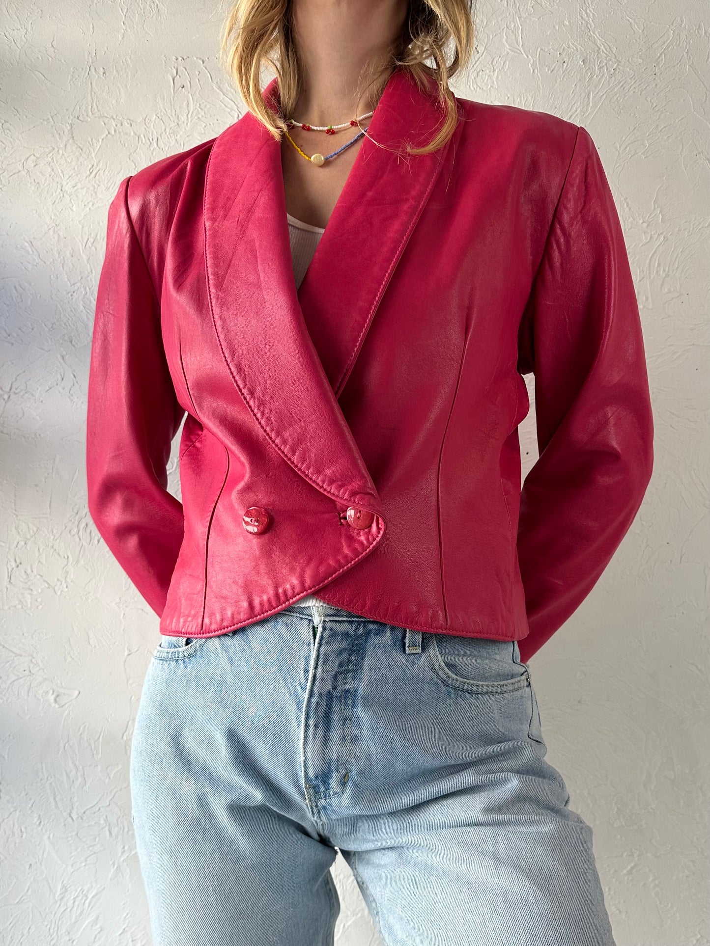 80s 'Neto' Pink Leather Jacket / Small