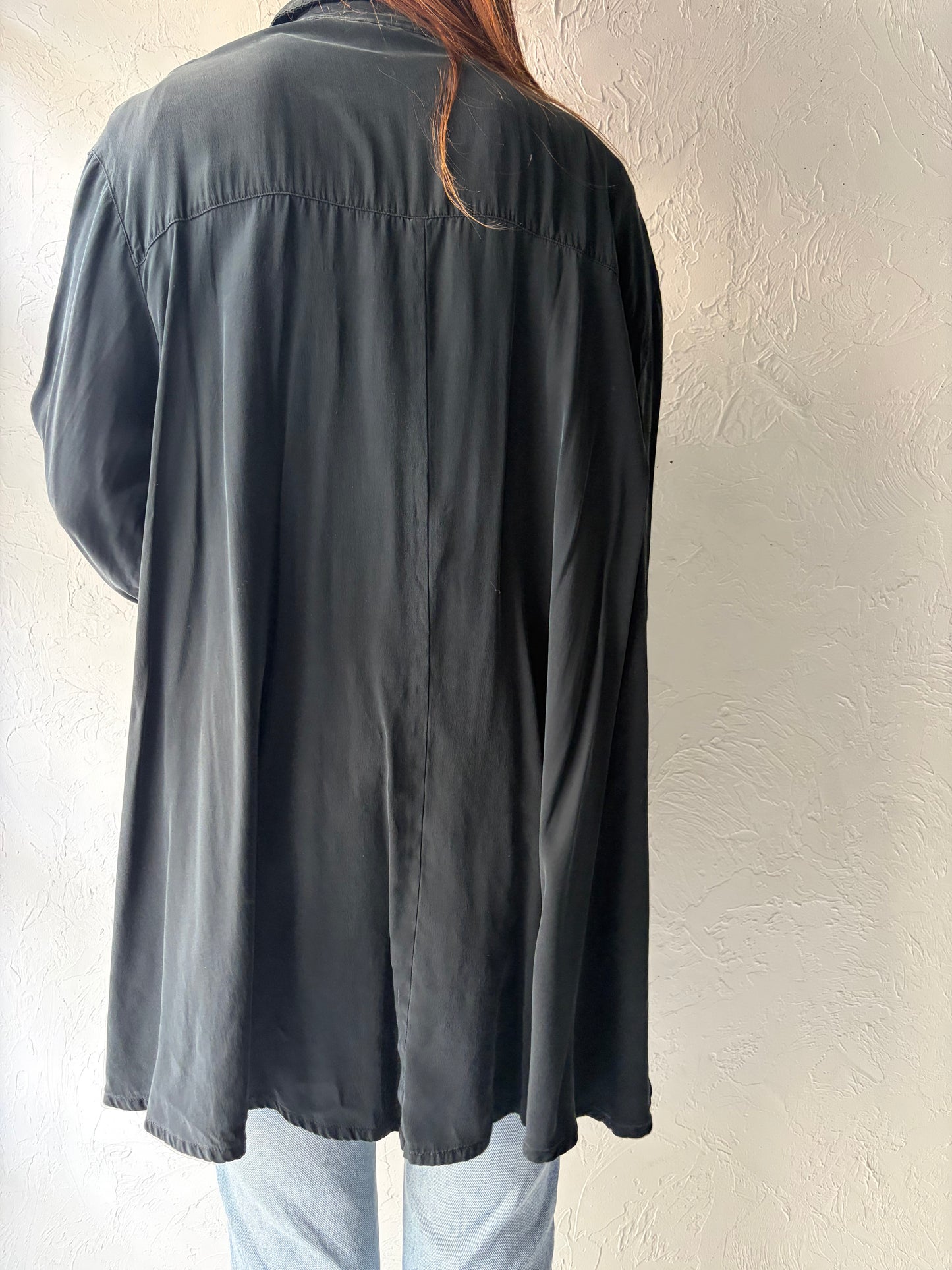 90s 'Nygard' Black Oversized Silk Shirt / Small - Medium