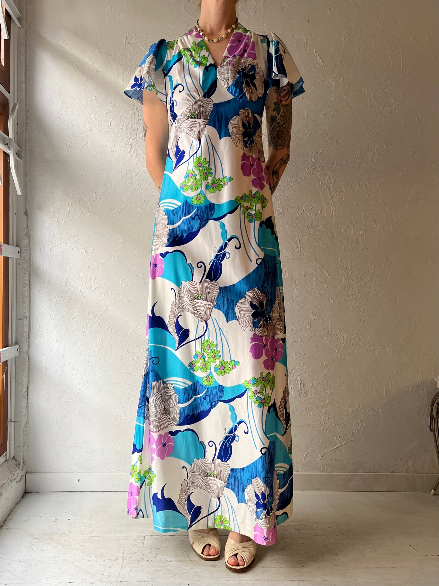 70s 'Holo Holo' Floral Maxi Dress / Small