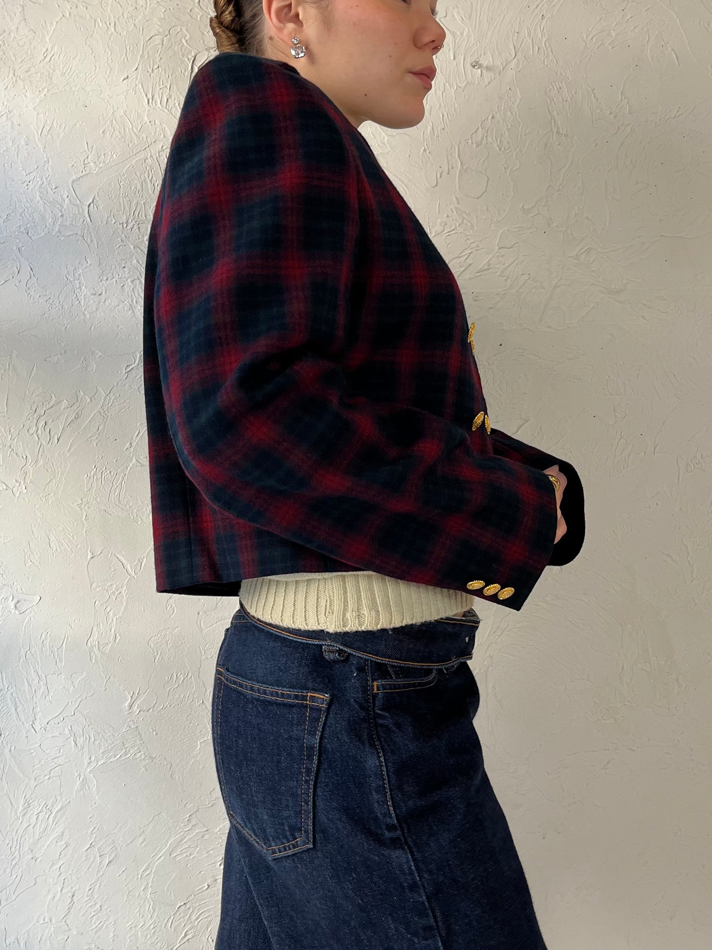 90s JH Collectibles’ Cropped Wool Plaid Jacket / Medium