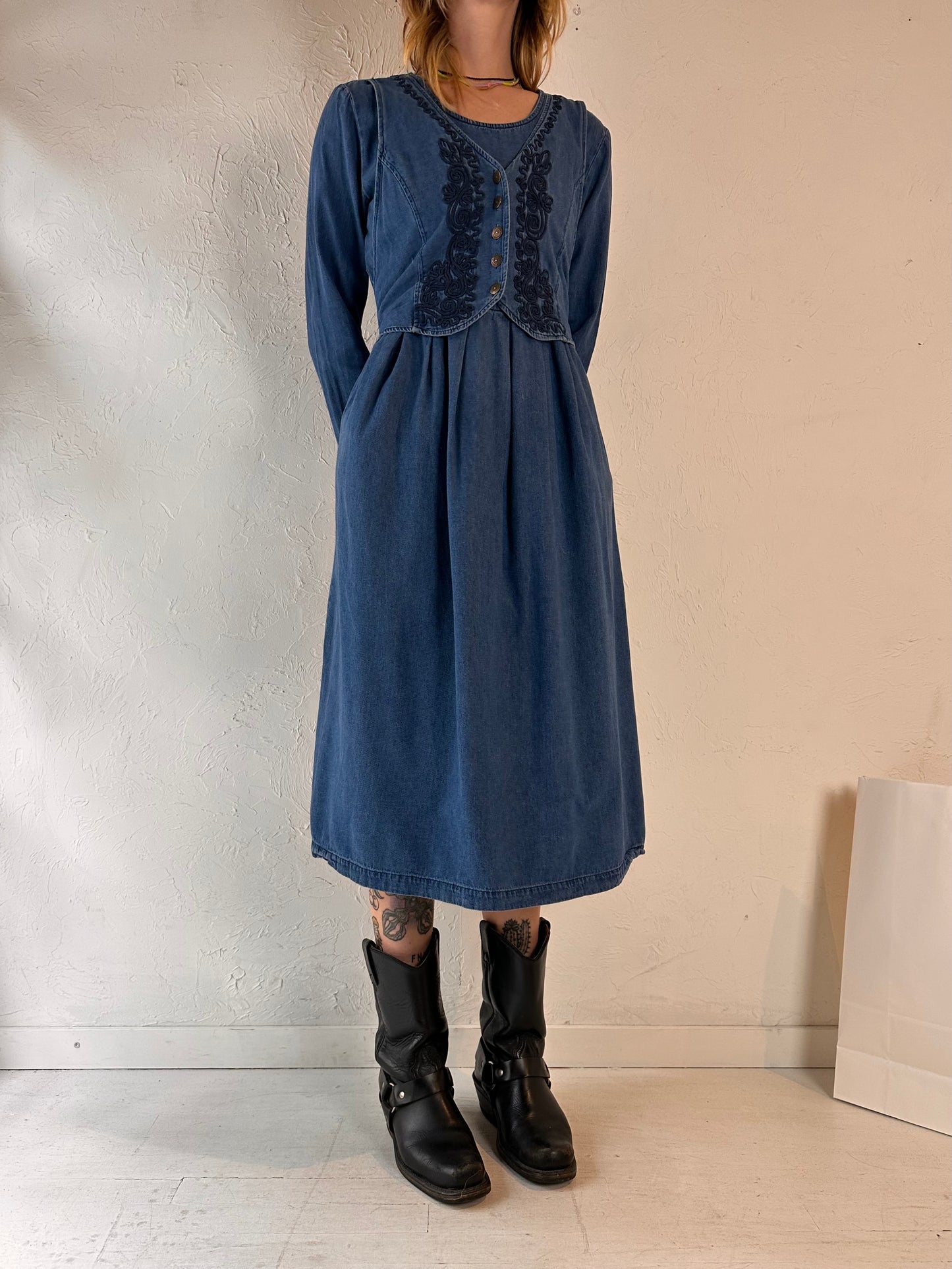 90s 'Carol Anderson' Denim Midi Dress / Small