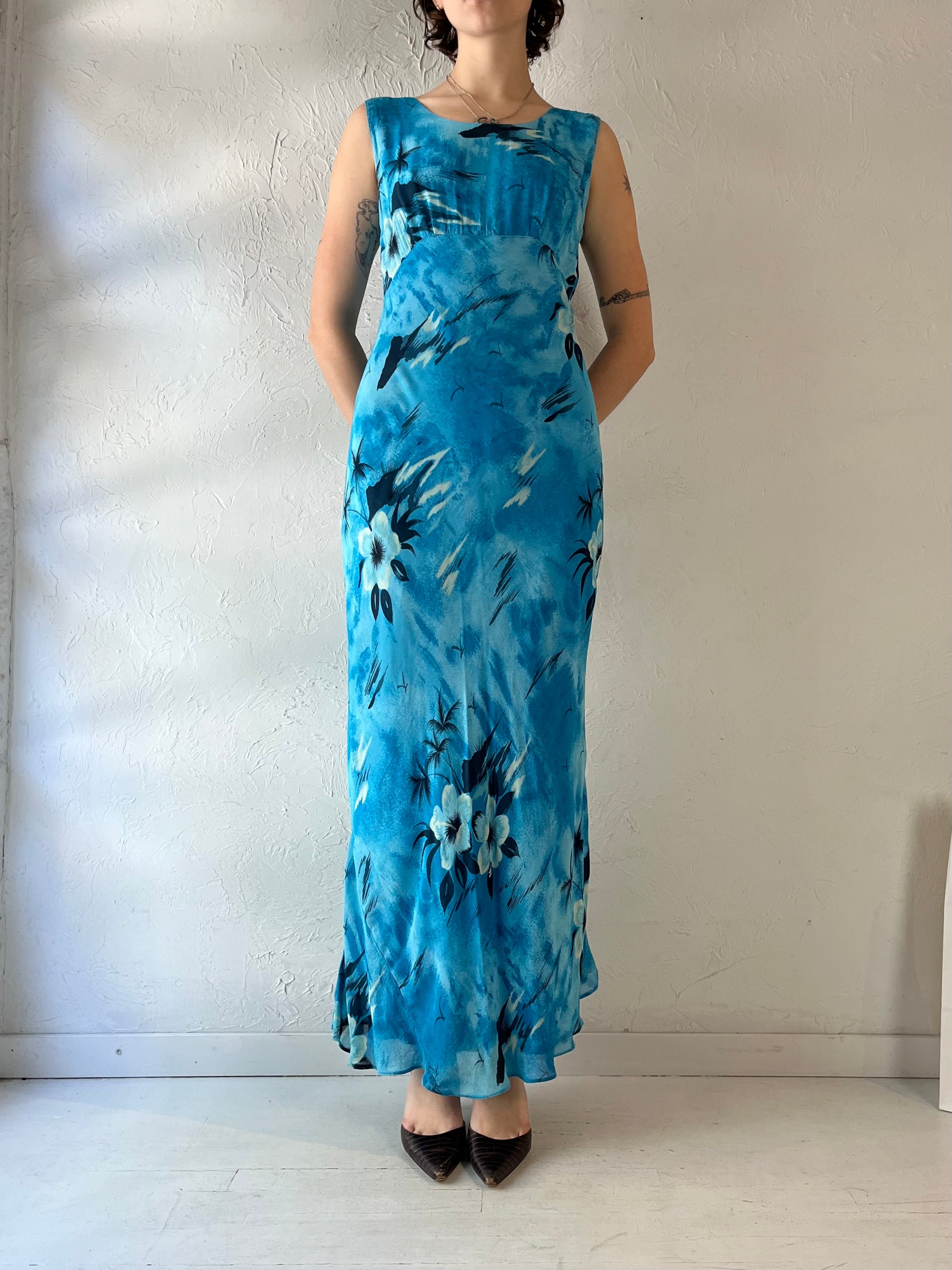 90s 'American Angel' Blue Floral Print Maxi Dress / Medium Wildhoneygoods 90s 'American Angel' Blue Floral Print Maxi Dress / Medium Wildhoneygoods