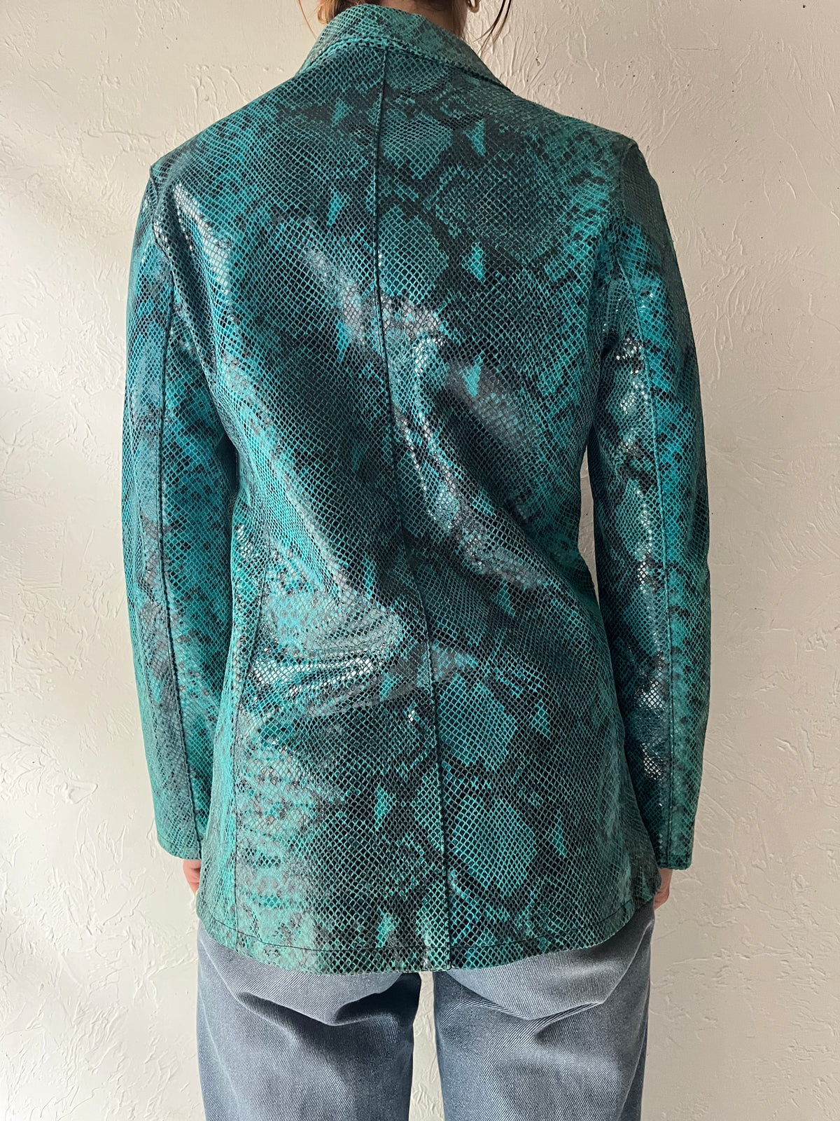 Vintage 'Vera Pelle' Blue Leather Jacket / Small