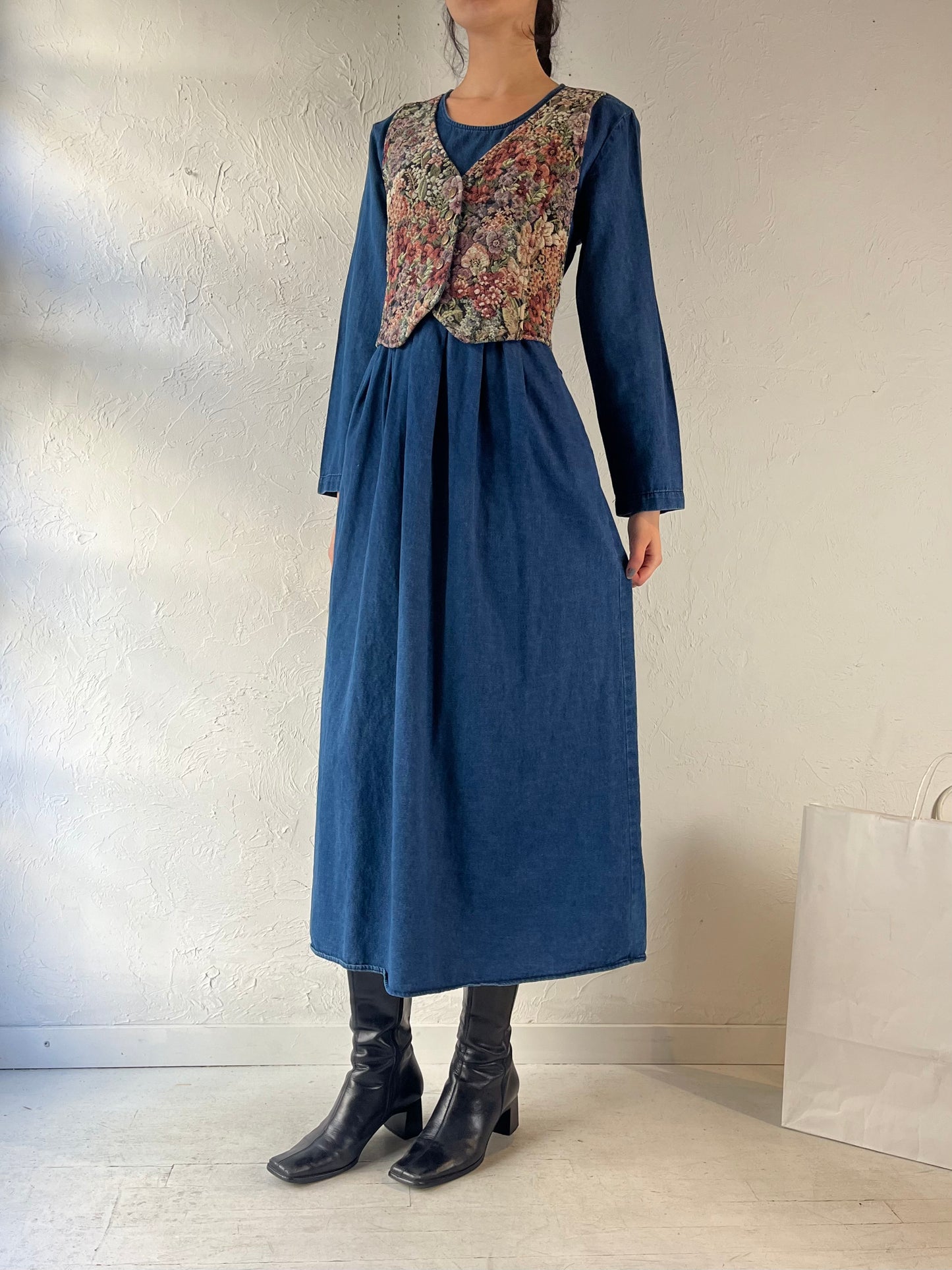 90s ‘Carol Anderson’ Long Sleeve Denim Dress / Medium