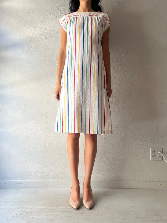 70s 'Pantel' Striped Cotton Midi Dress / Small