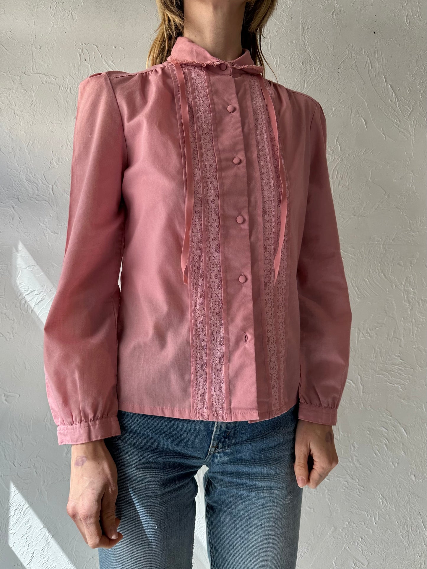 80s 'Chablis' Pink Button Up Western Blouse / Medium