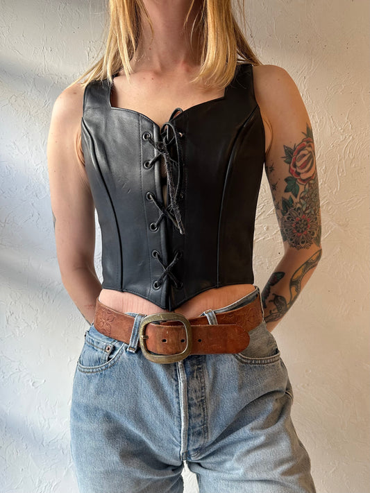 Vintage Handmade Leather Lace Up Top / Small