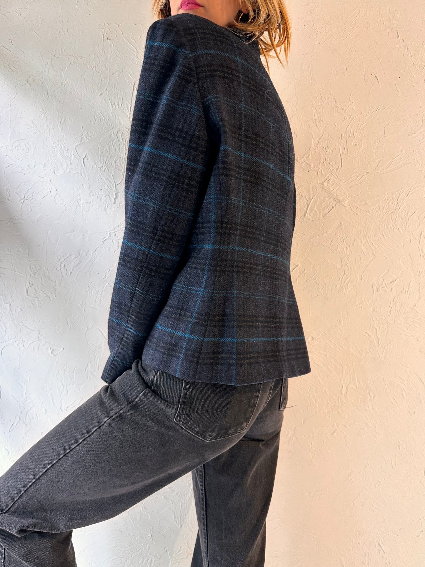 90s 'Jones New York' Plaid Wool Jacket / Large