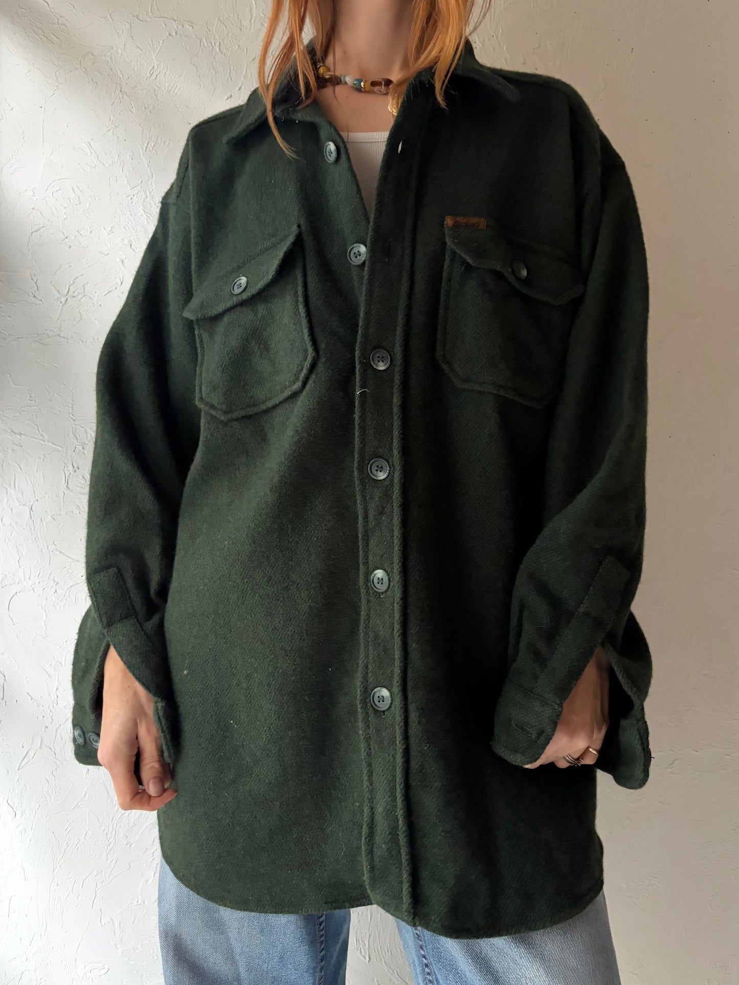 Y2k 'Woolrich' Green Wool Shirt Jacket / Large