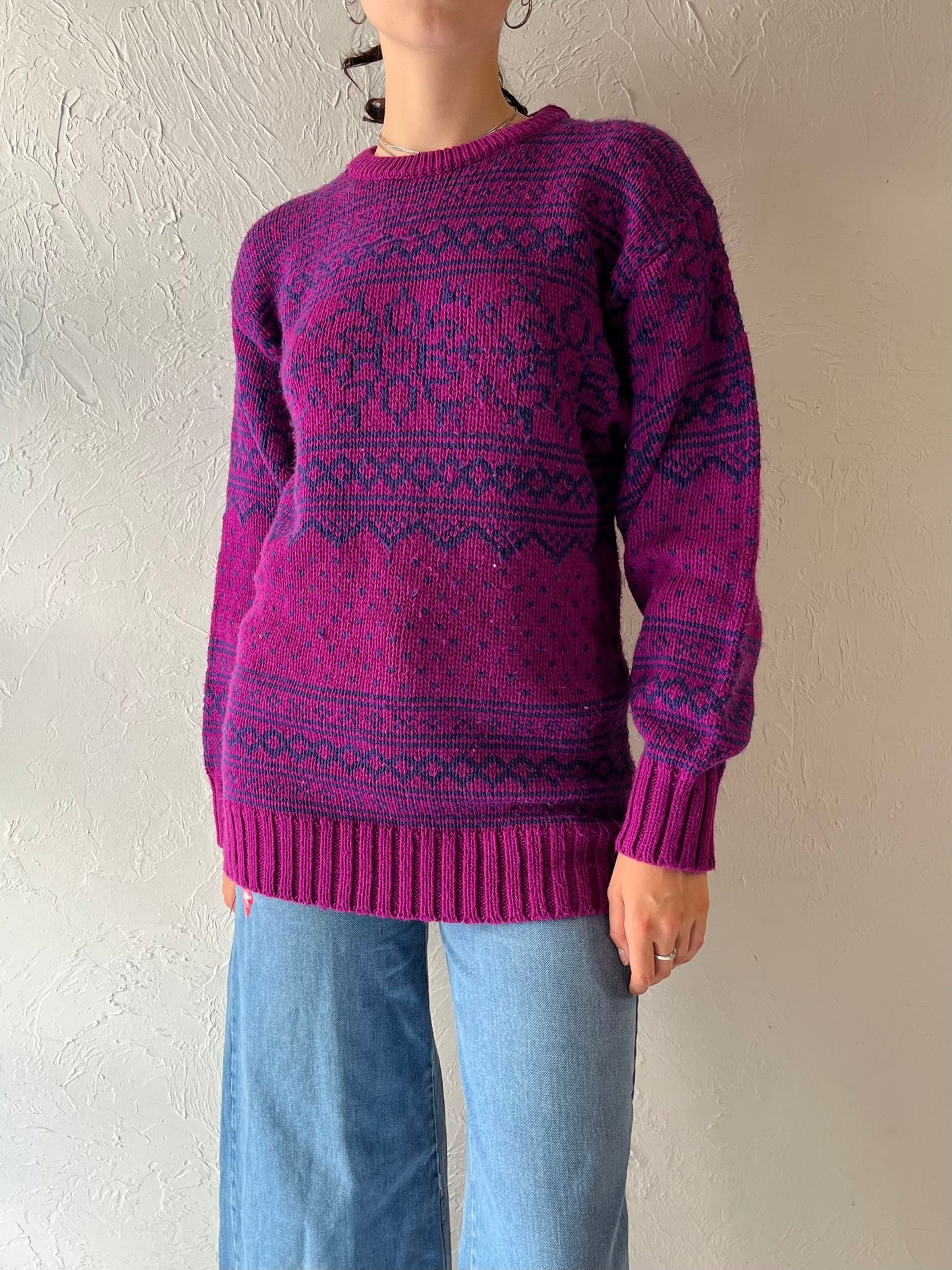 90s 'Just Sasha' Pink Purple Knit Pullover Sweater / Medium