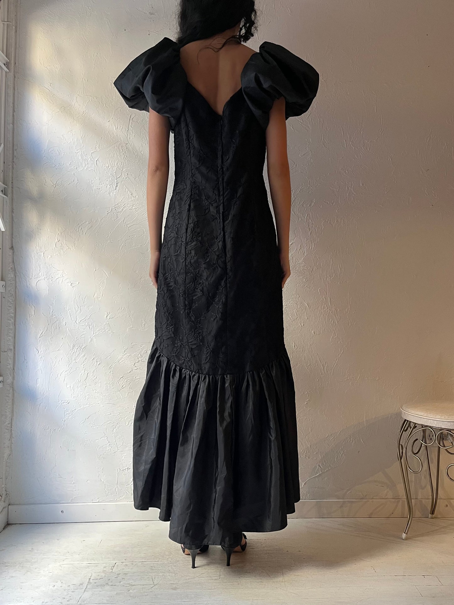 80s Black Less Evening Dress Dress / Large