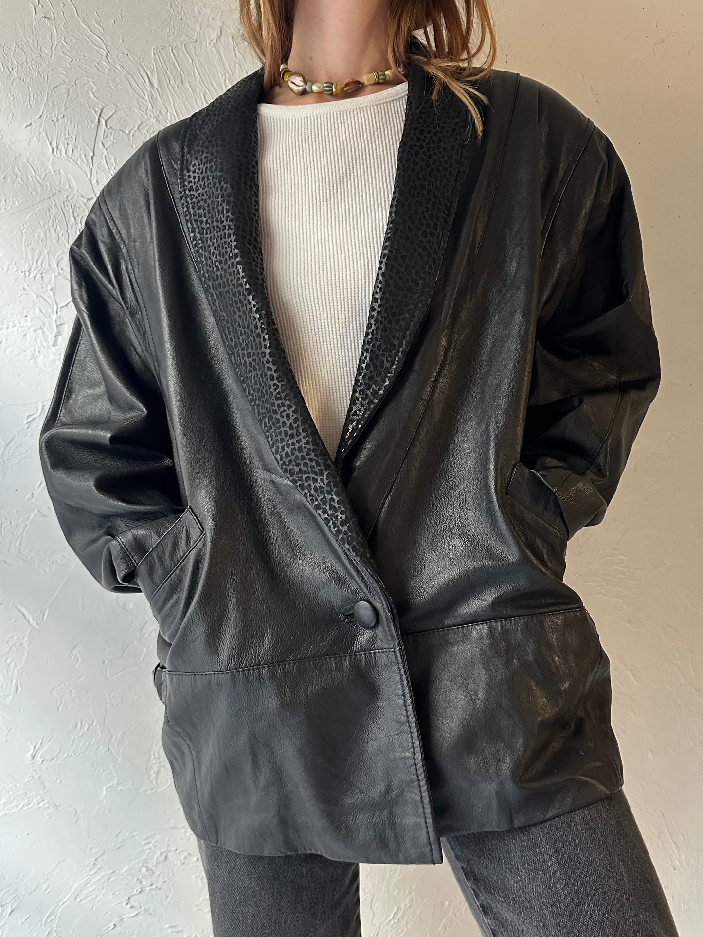 80s 'Southern Company' Black Leather Jacket / Medium