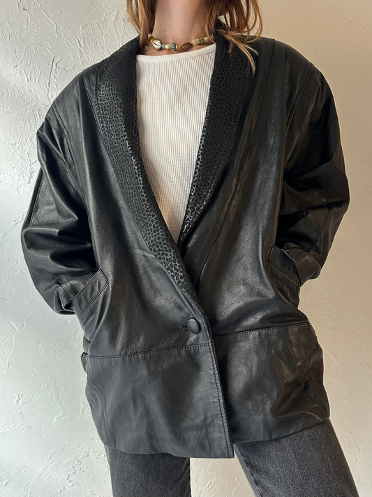 80s 'Southern Company' Black Leather Jacket / Medium