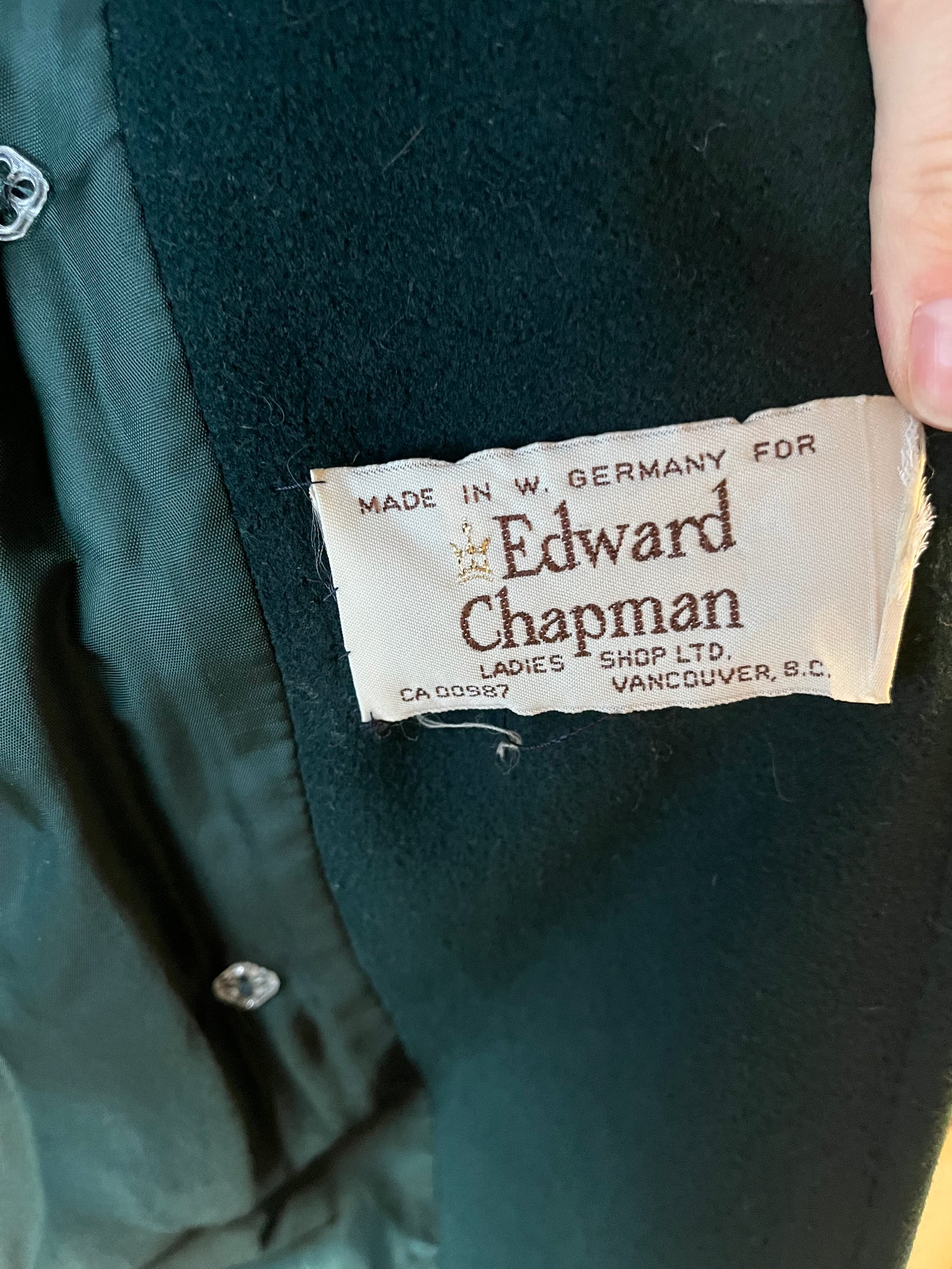 80s ‘Edward Chapman’ Green Wool Coat / Medium