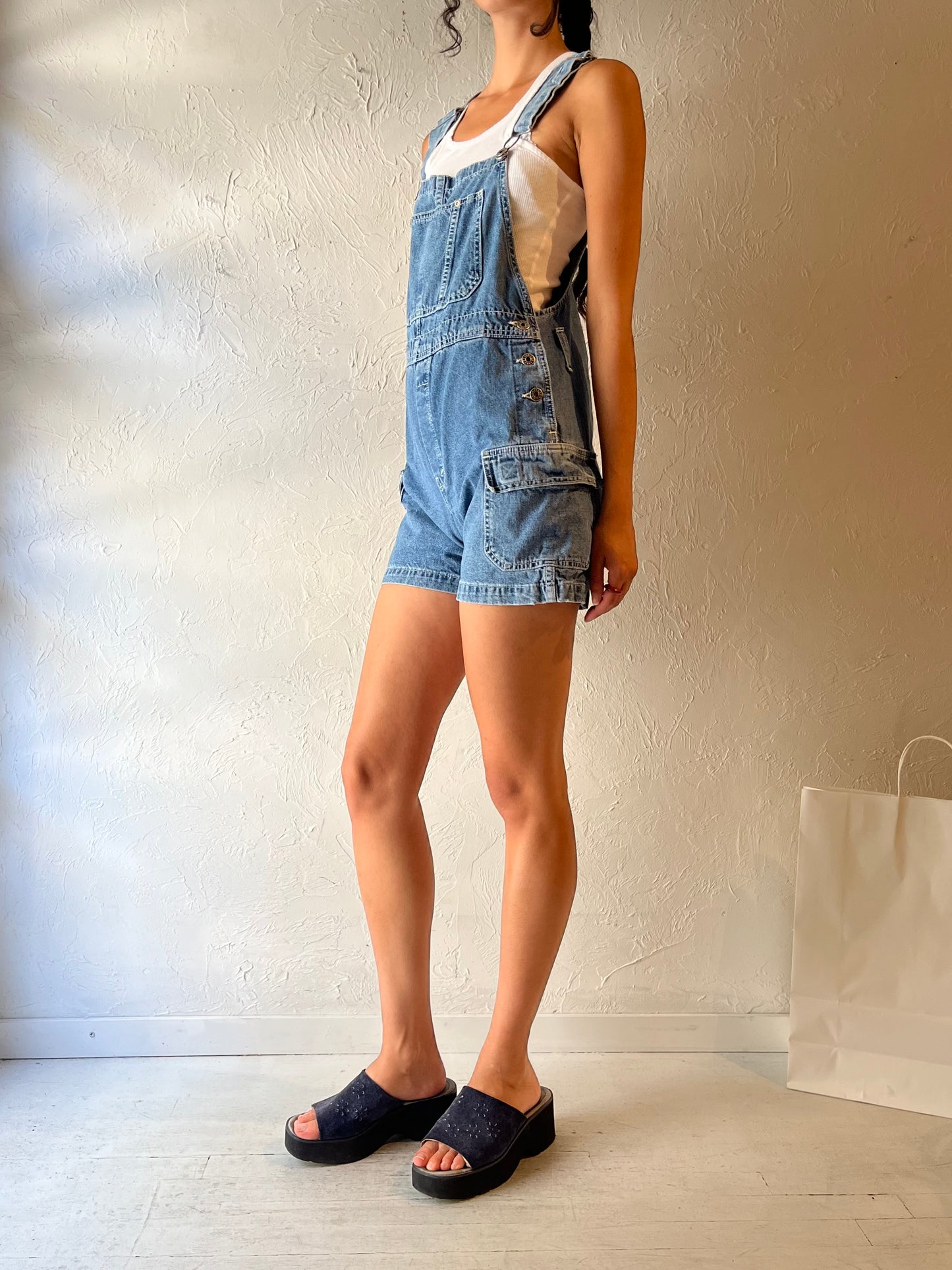 90s ‘Ikeda’ Denim Overall Shorts / Small