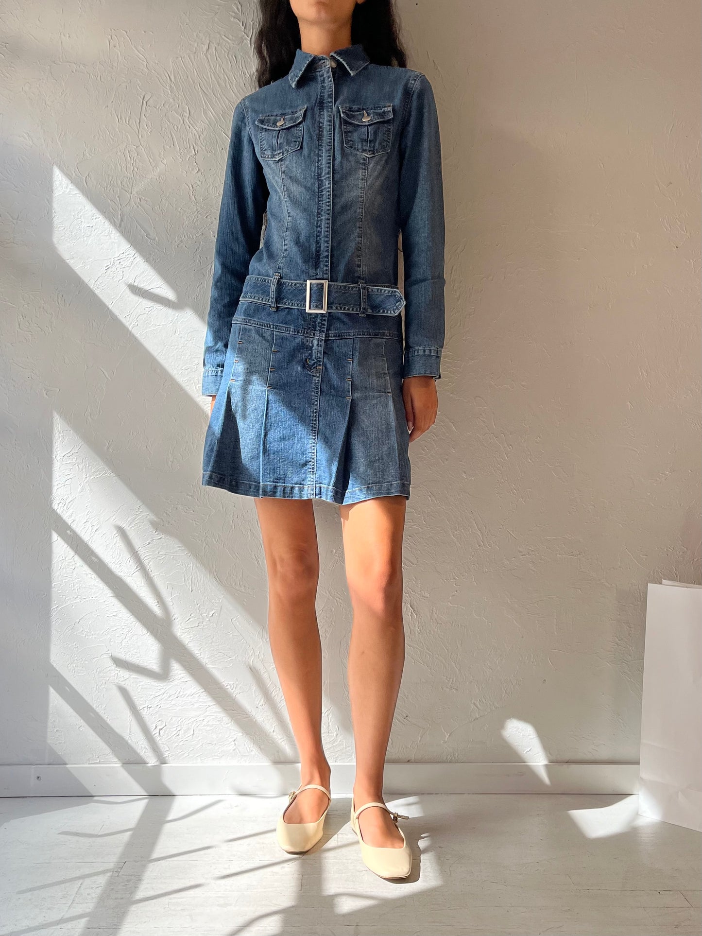 Y2k Long Sleeve Denim Mini Dress / Small