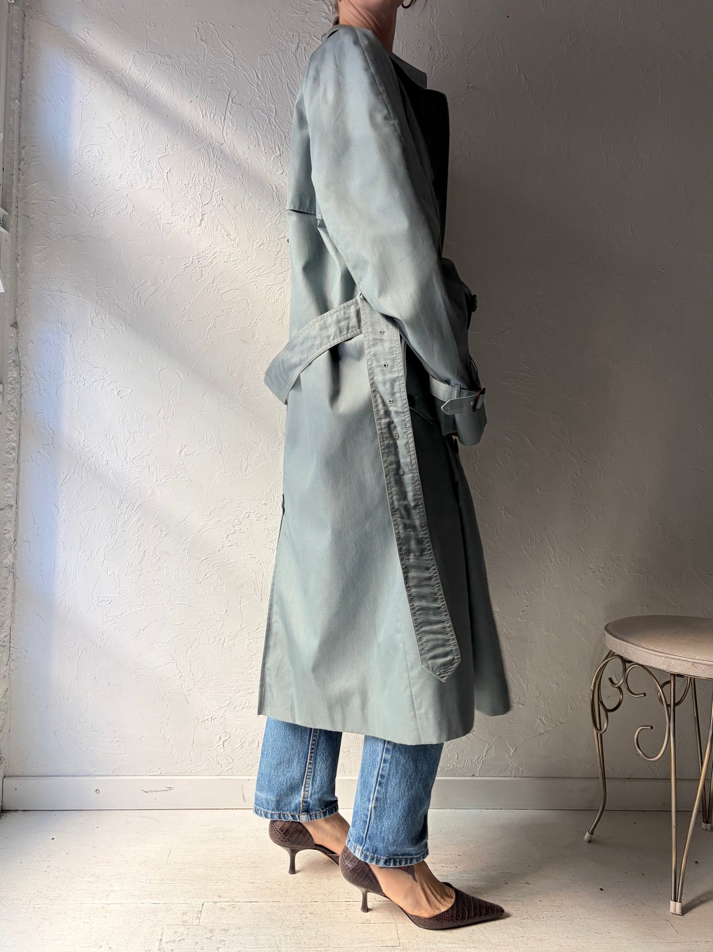 90s 'Aquascutum' Blue Trench Coat / Large