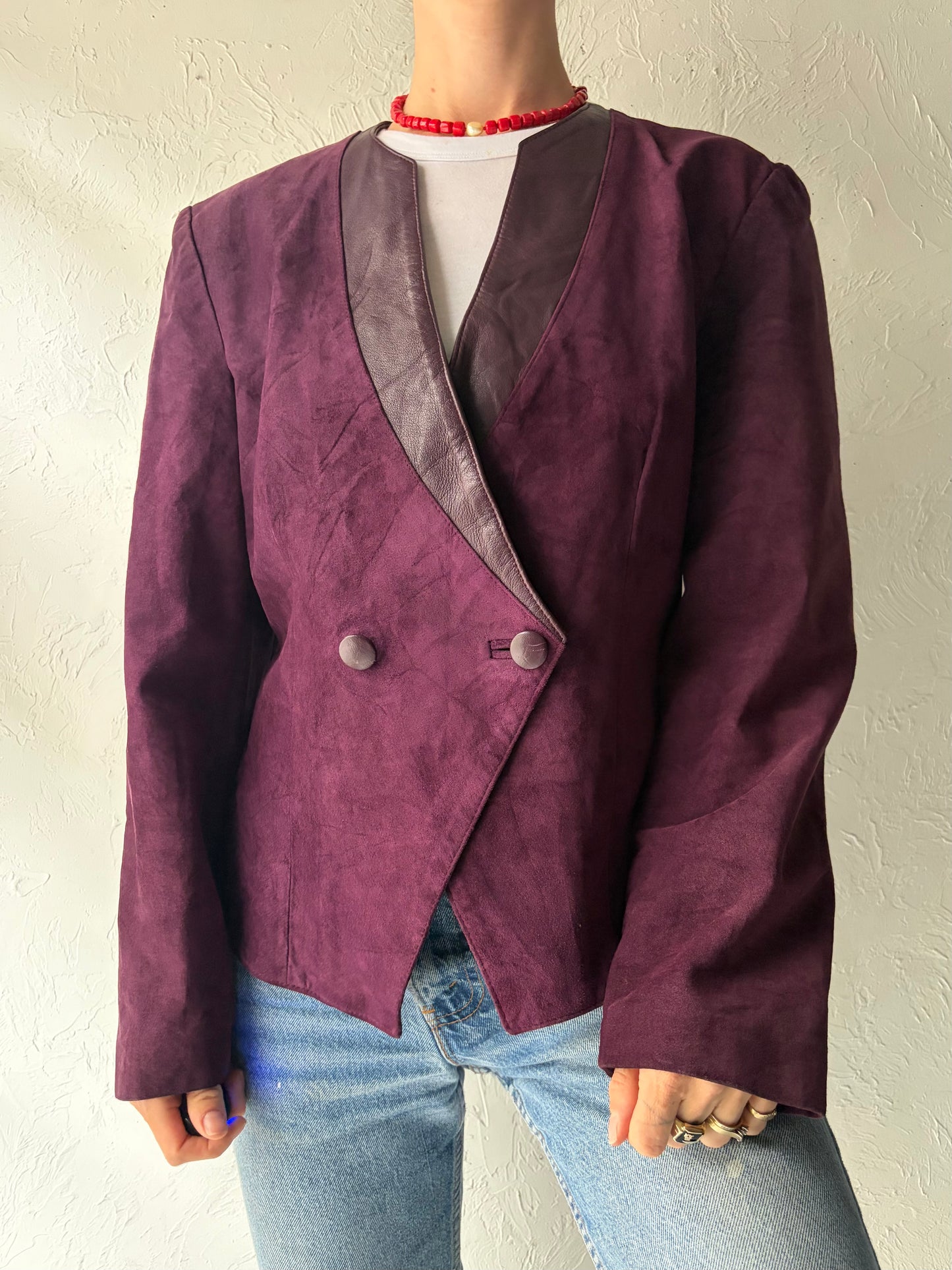 80s 'Danier' Purple Retro Suede Jacket / Medium