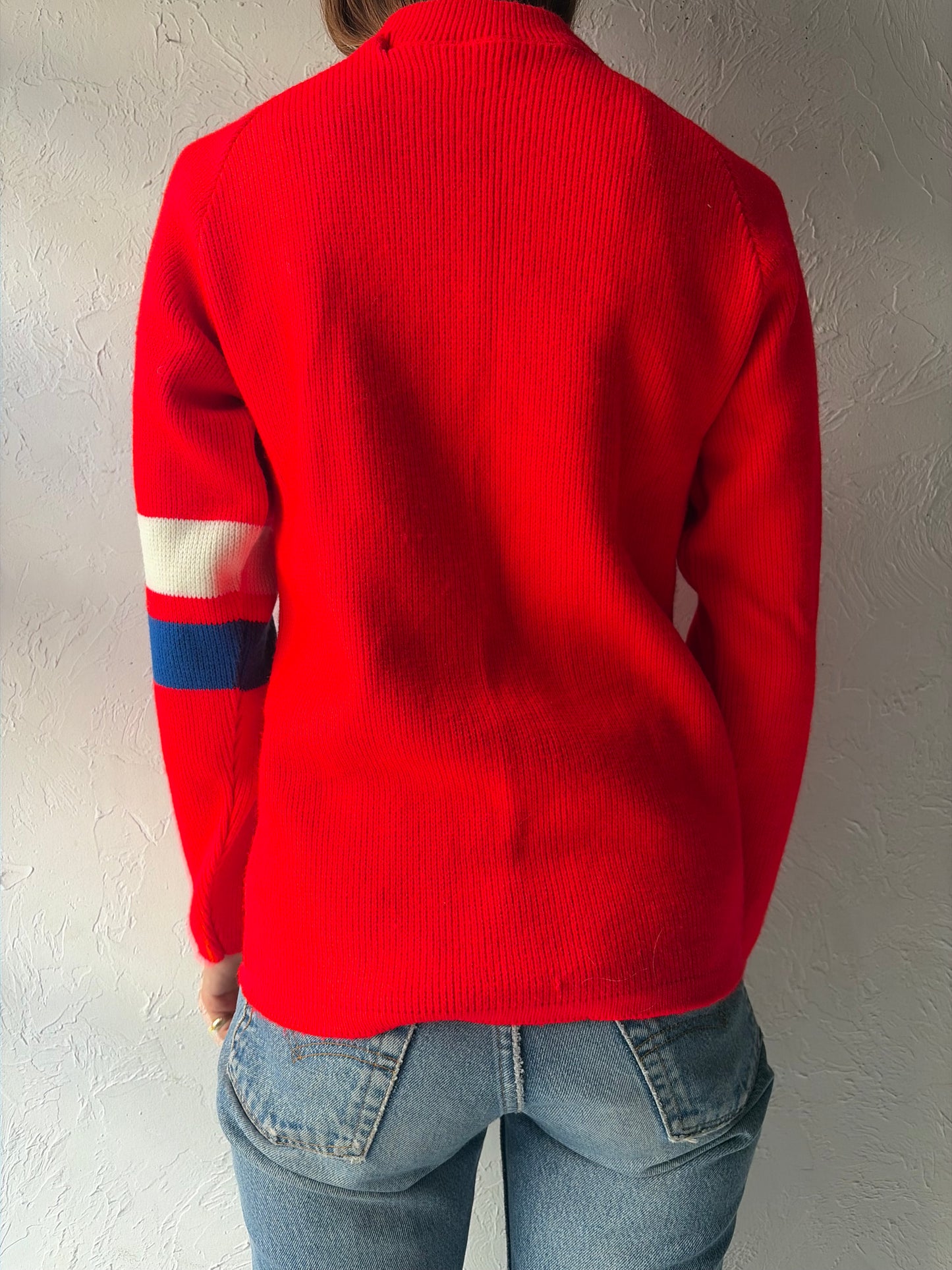 70s 'Polaris' Red Acrylic Knit Retro Sweater / Small