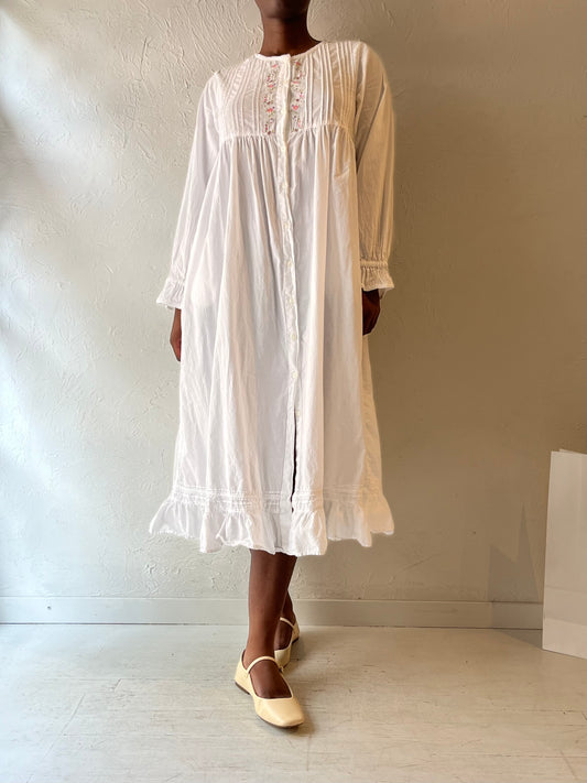 90s 'Gilligan O Malley' White Cotton Maxi Dress / Medium