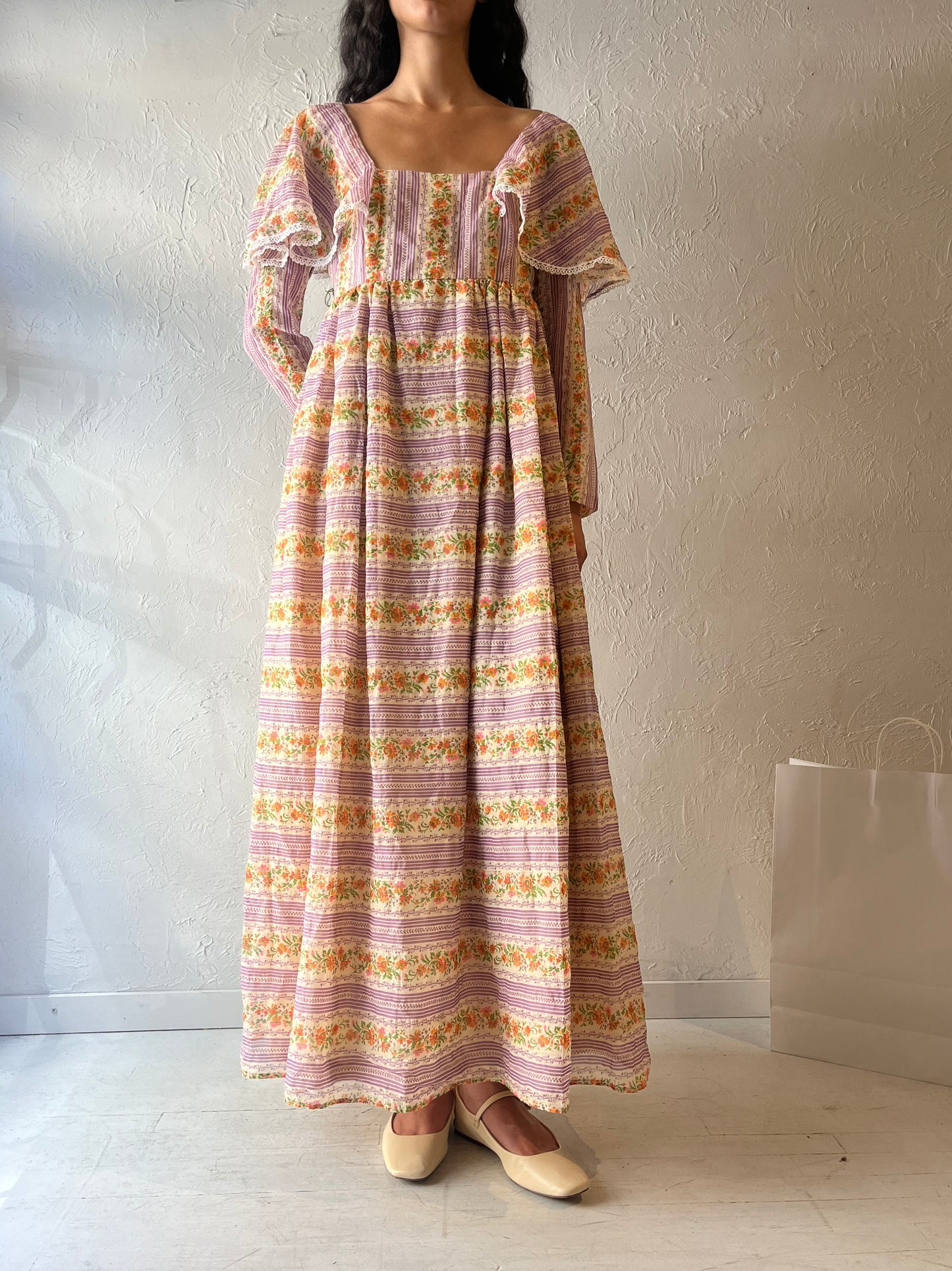 70s 'California Charmer' Purple Peasant Dress / Medium