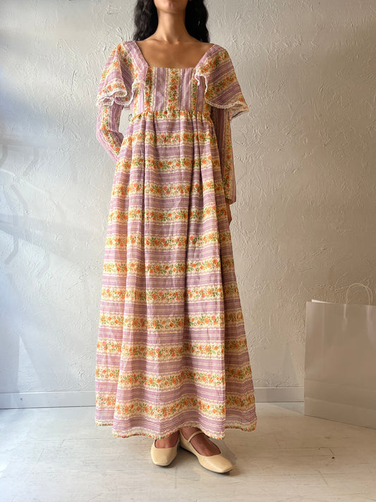 70s 'California Charmer' Purple Peasant Dress / Medium