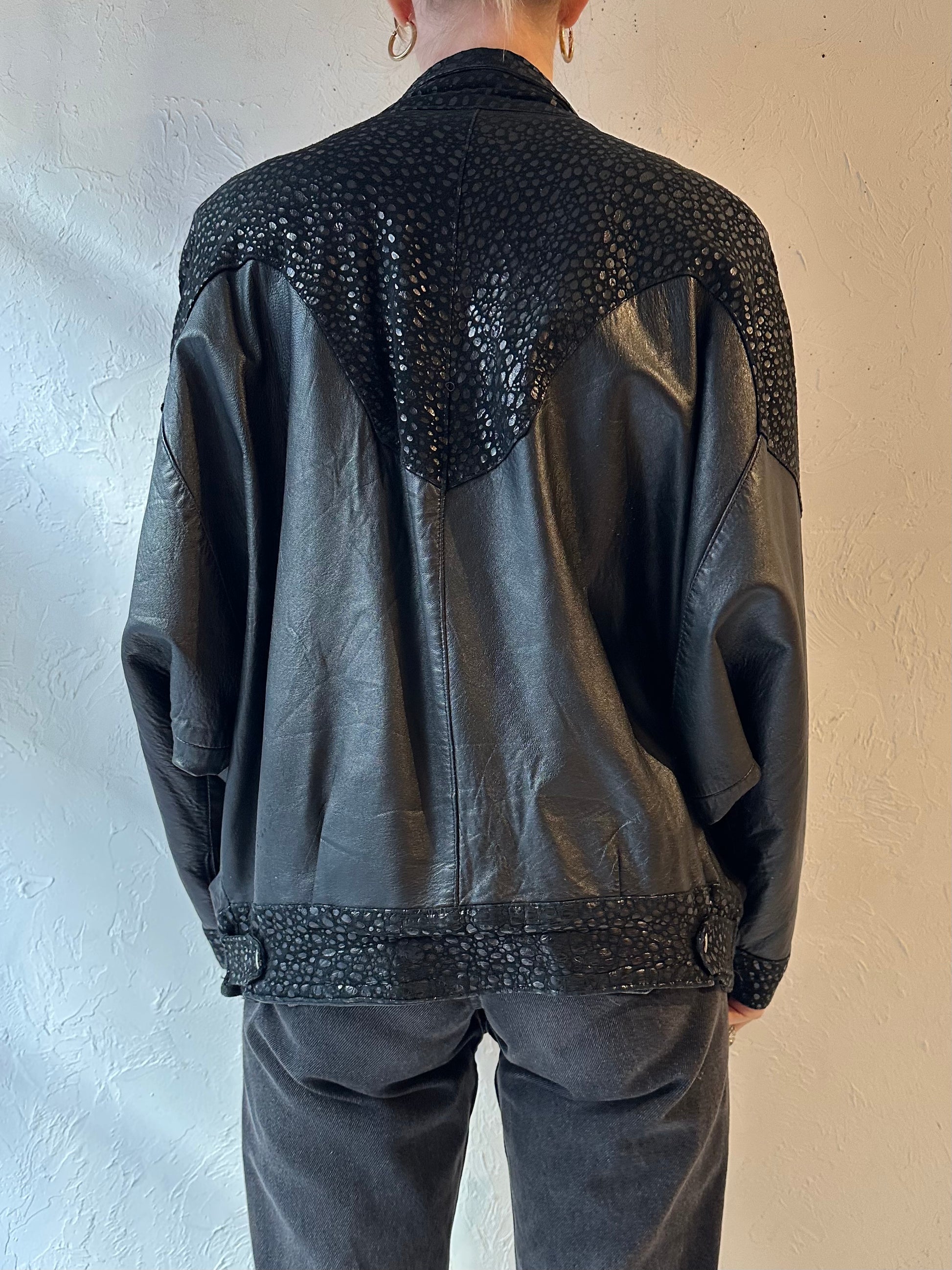 80s ‘Genuine Leather’ Black Jacket / Large