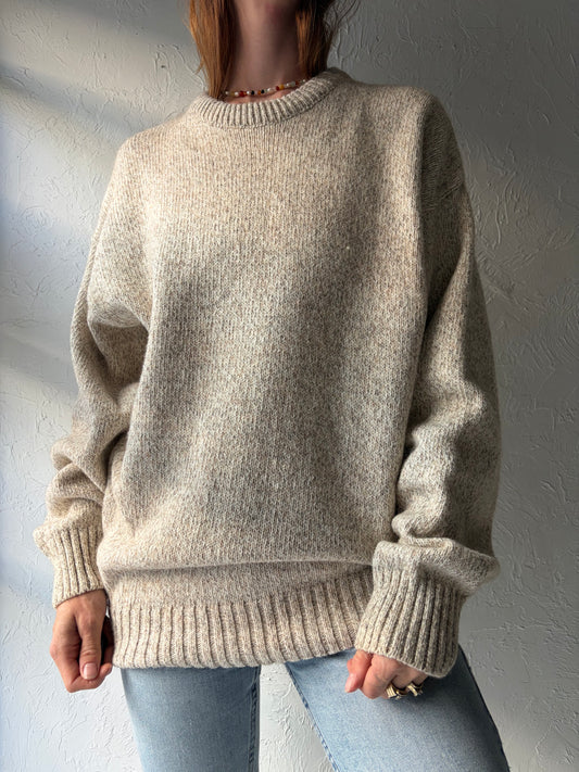 90s 'North Woods' Oatmeal Minimalist Crew Neck Pull Over Sweater / Medium