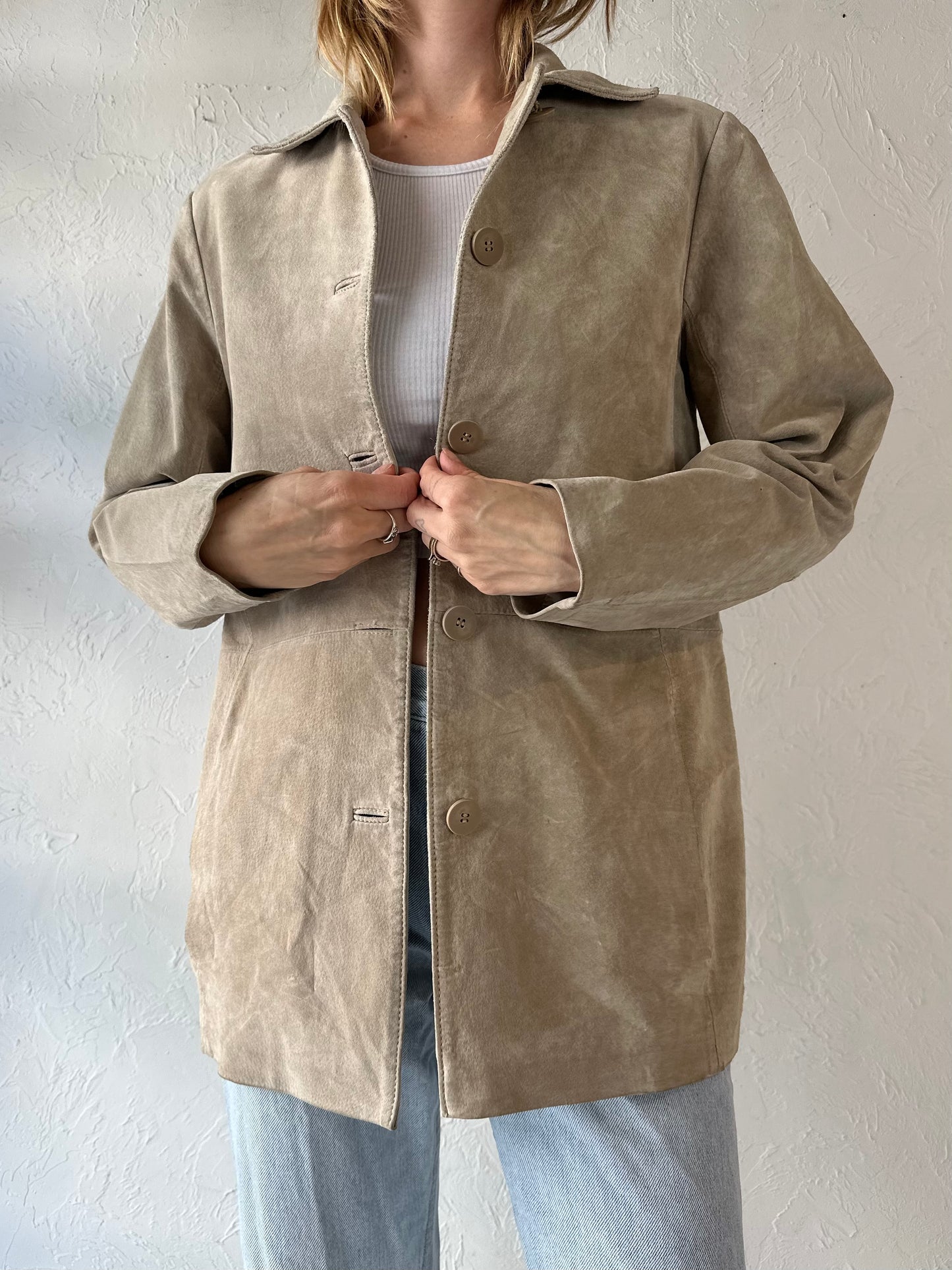 Y2k 'Bernardo' Tan Suede Leather Jacket / Small