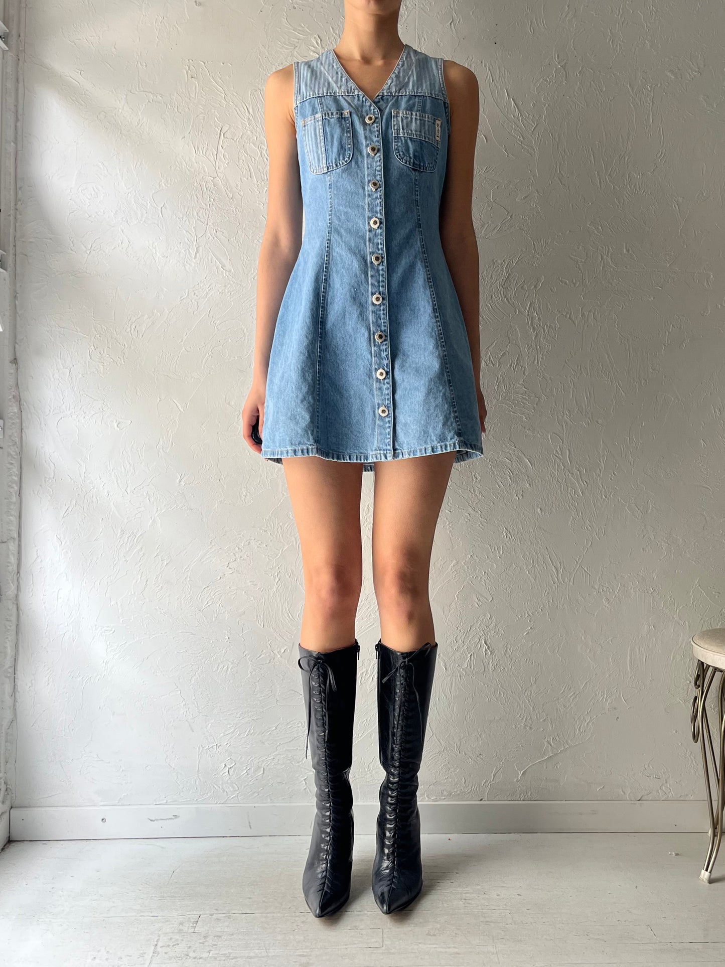 90s 'Nevada' Button Denim Western Mini Dress / Small