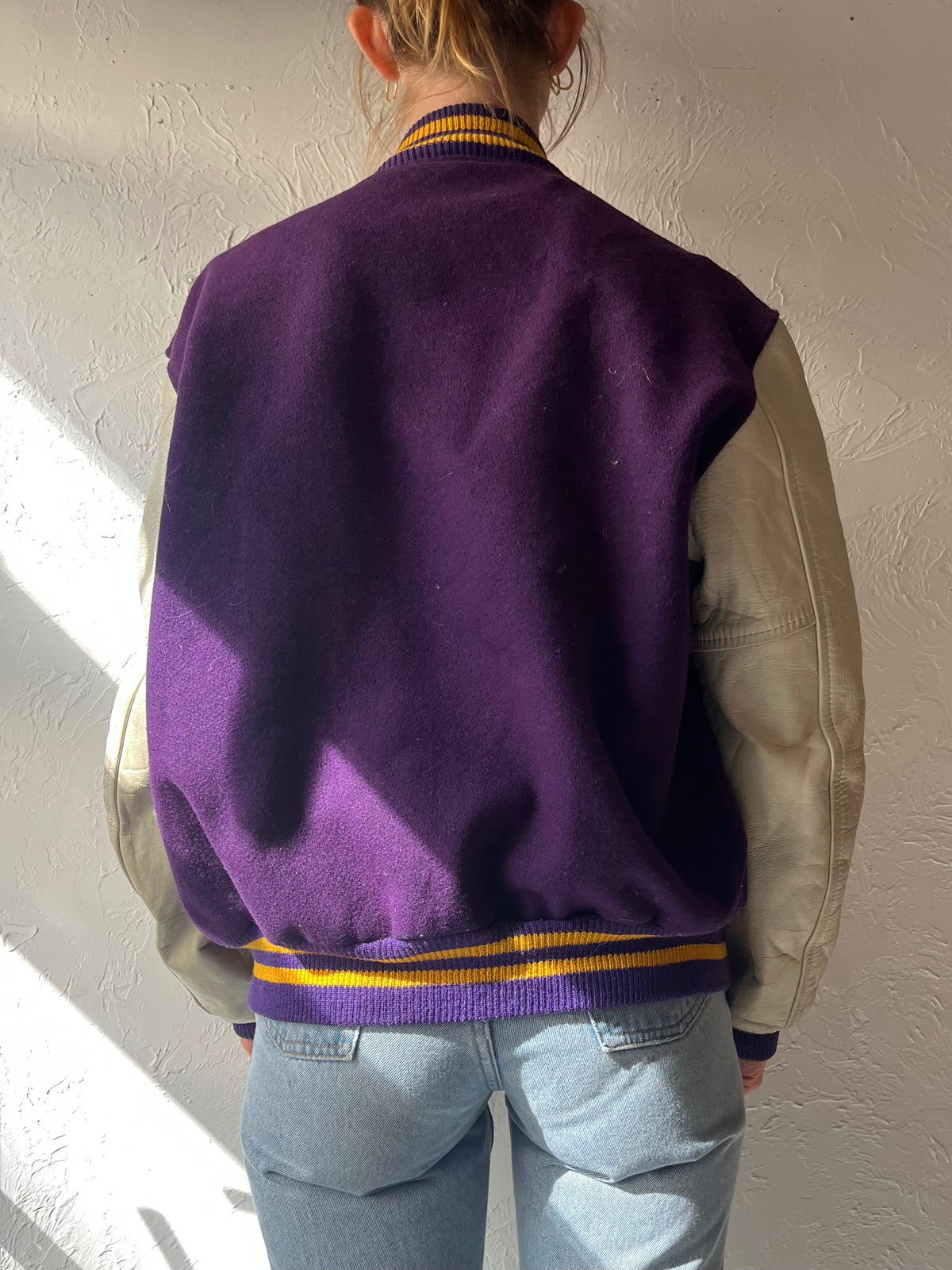 60s 'Butwin' Purple Wool Leather Varsity Jacket / Small
