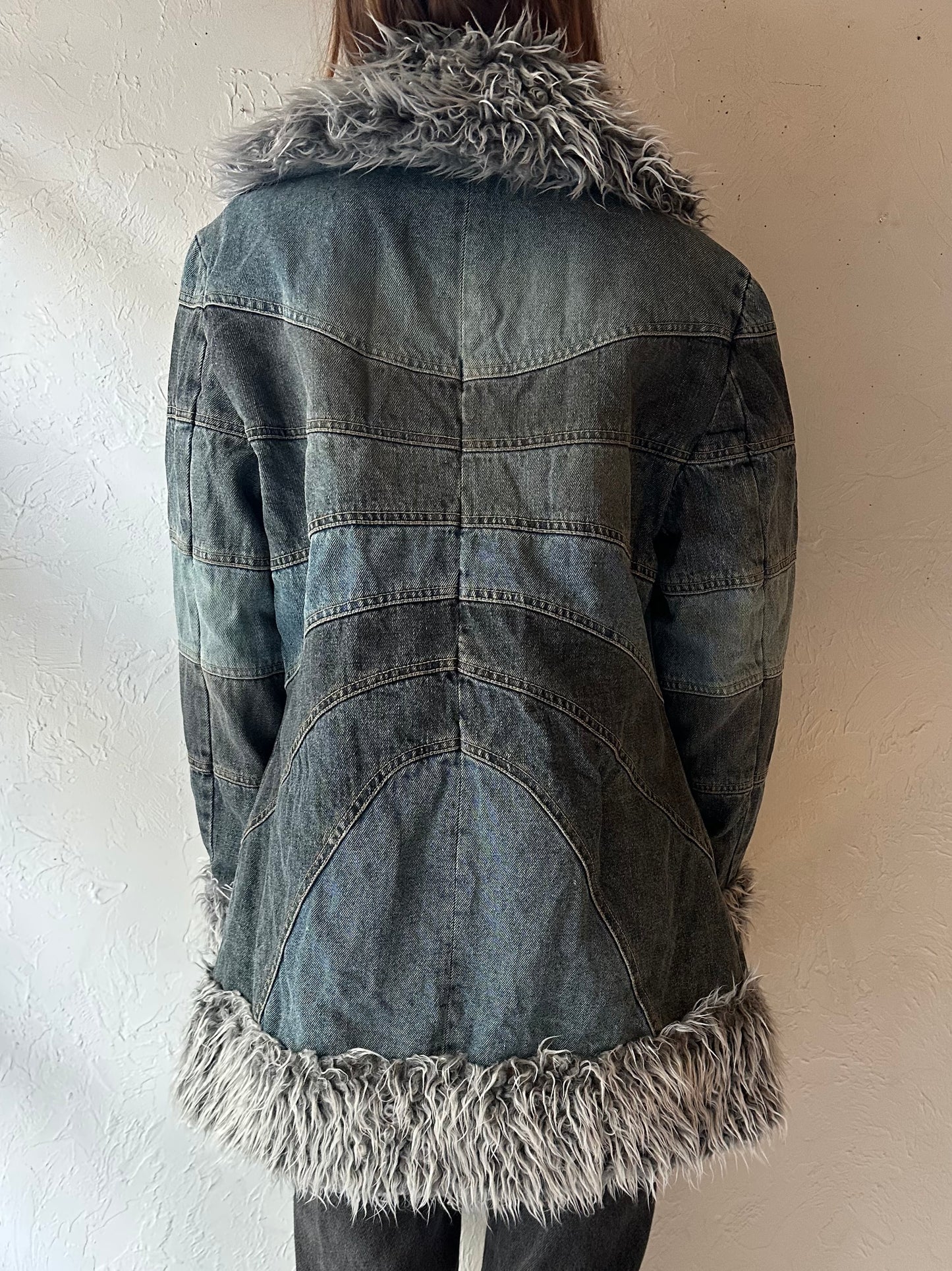 90s Y2k 'Giacca' Denim Faux Fur Jacket / Medium