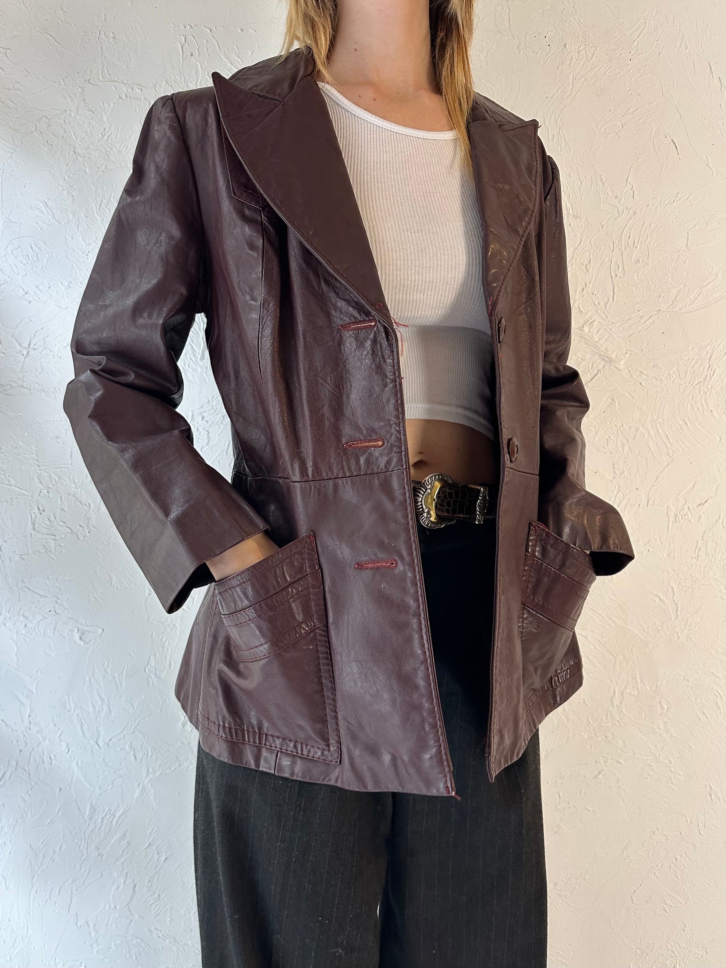 70s 'Genuine Leather' Brown Leather Jacket / Large