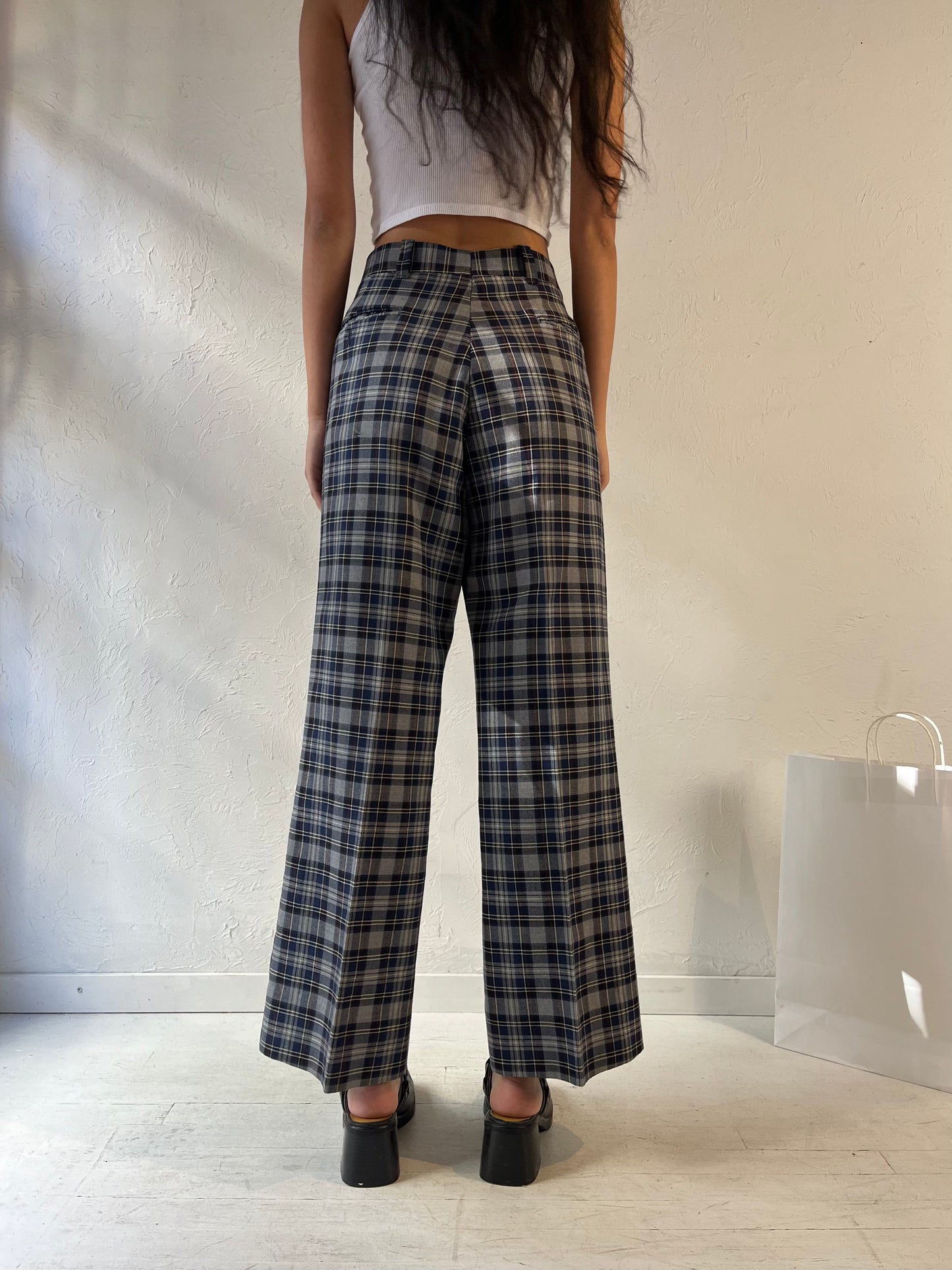 70s ‘Gaslight’ Plaid Wool Knit Pants / Large