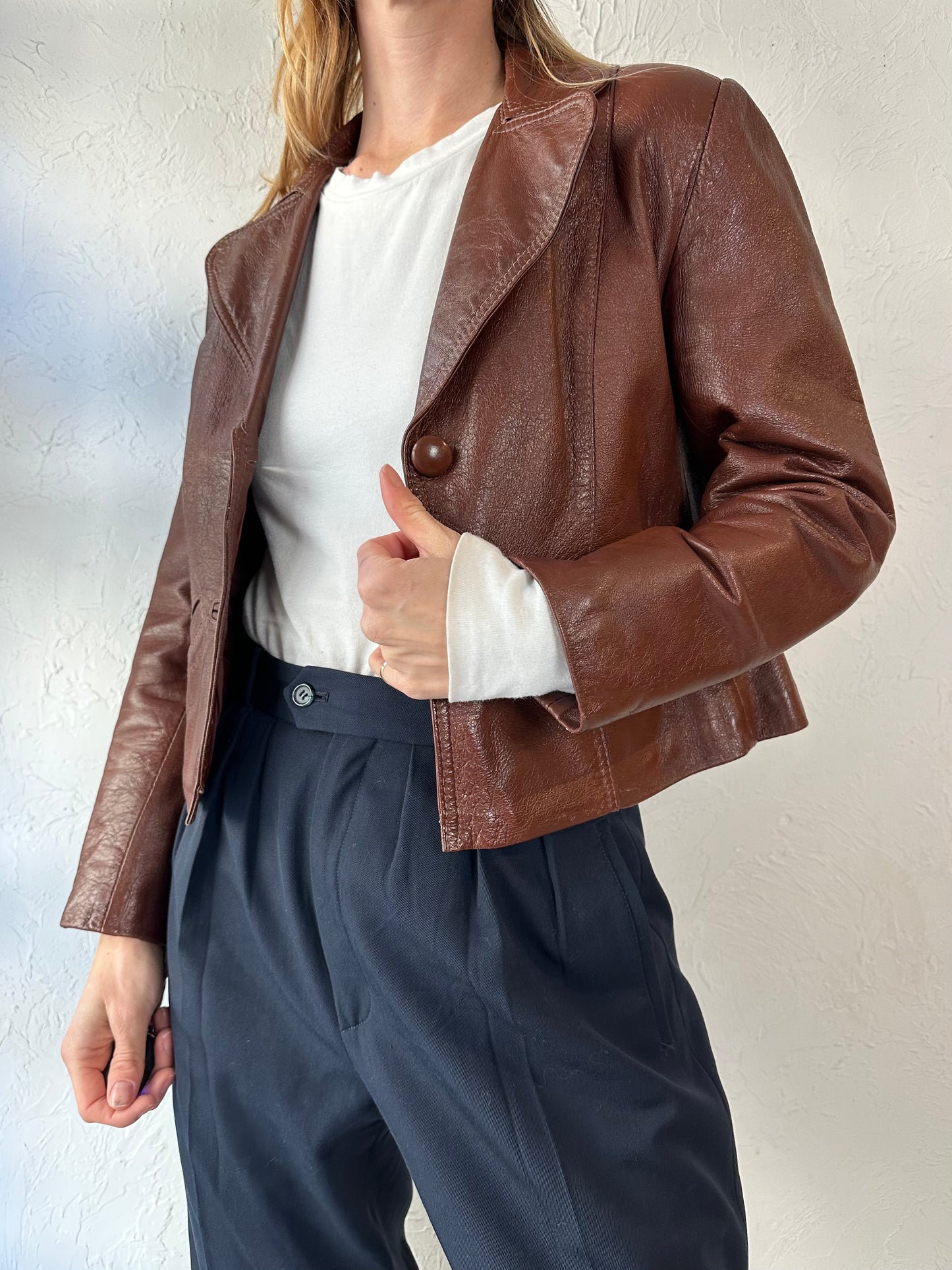 80s Brown Genuine Leather Jacket / Small