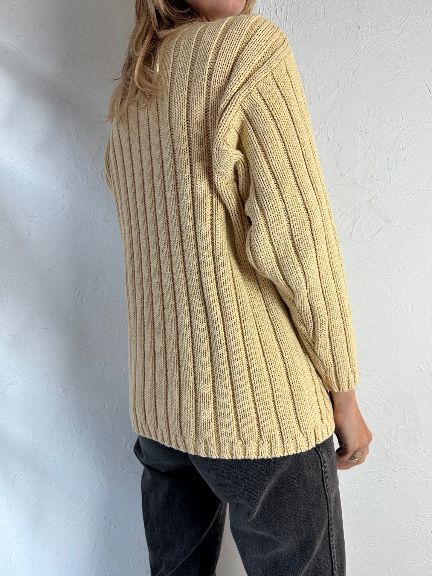 90s 'Jessica' Cream Cotton Cable Knit Sweater / Medium