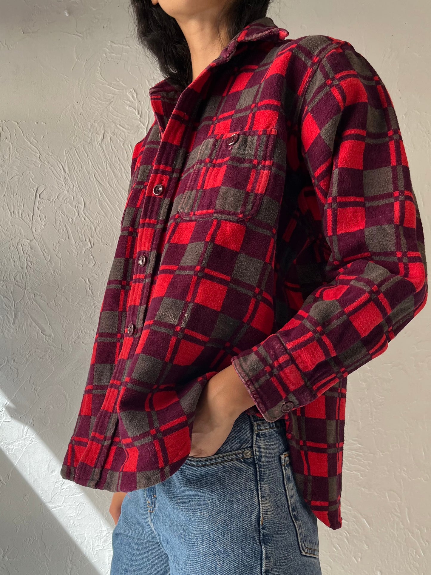 Y2k 'Champion' Red Cotton Flannel Shirt / Large