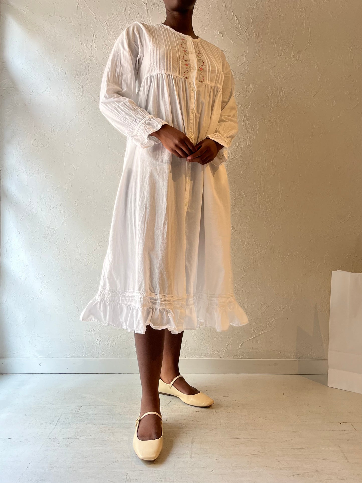 90s 'Gilligan O Malley' White Cotton Maxi Dress / Medium