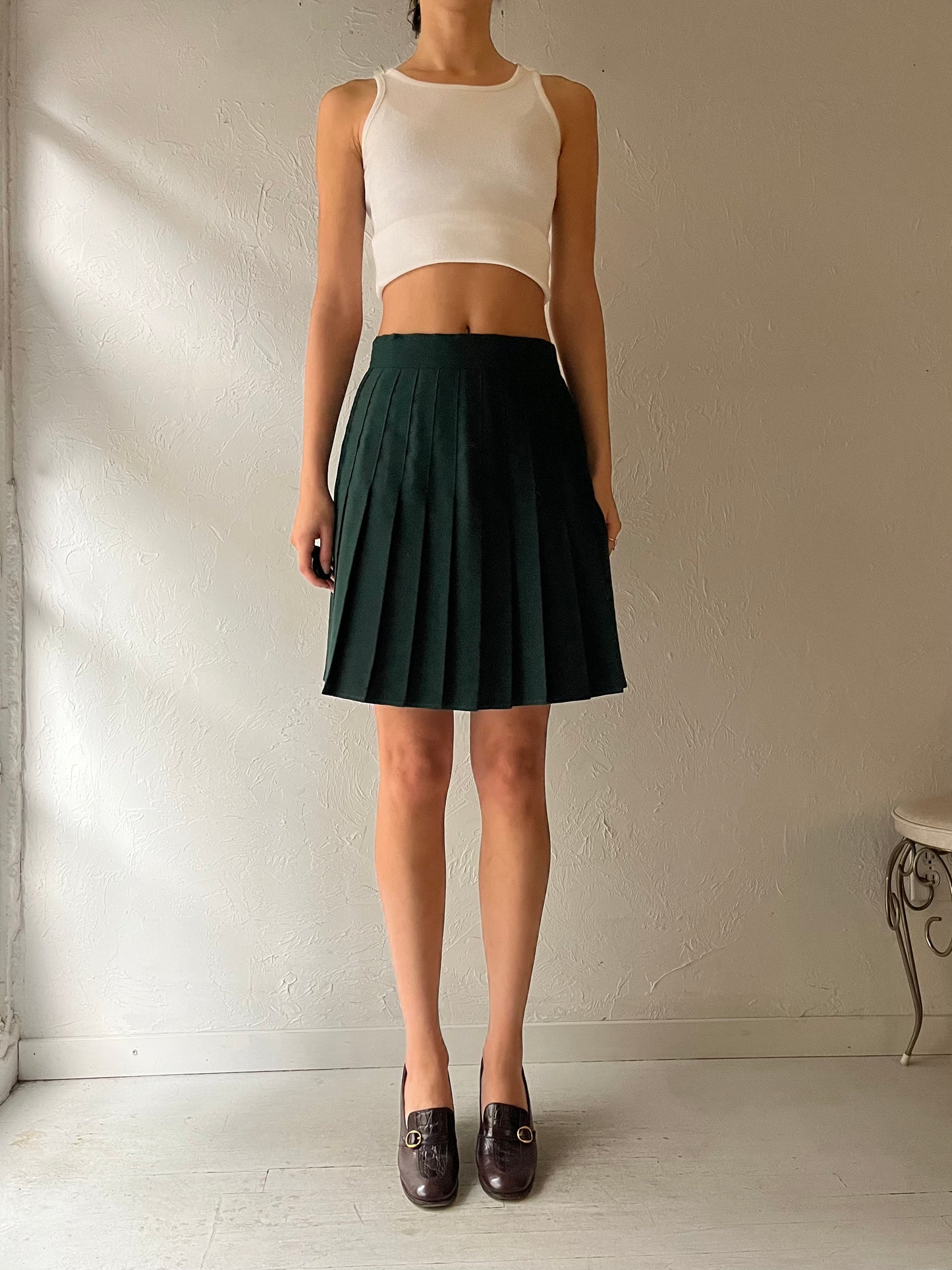 90s 'Amoretti' Green Pleated Mini Skirt / Small