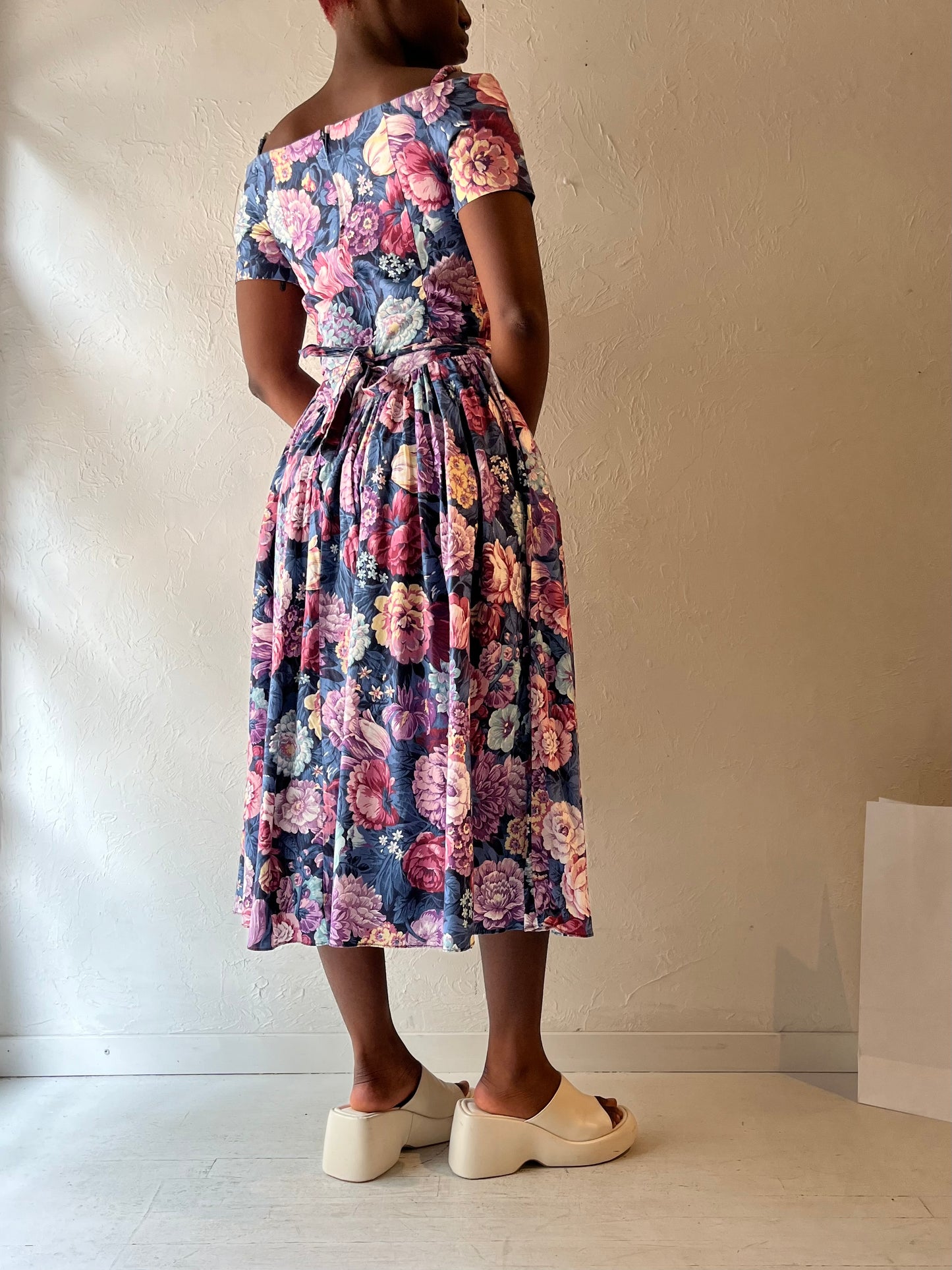 90s 'Robbie Bee' Floral Print Midi Dress / Medium