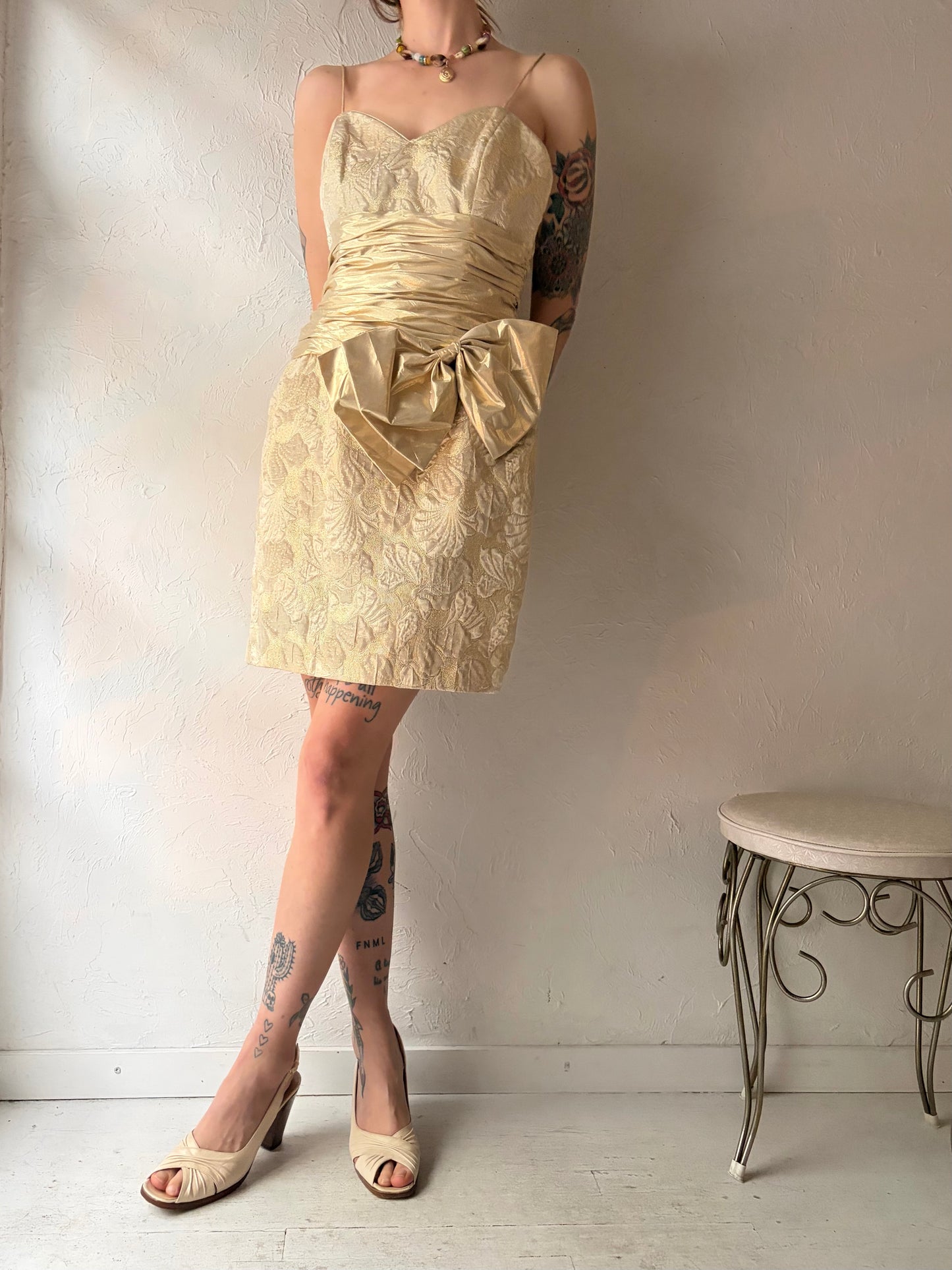 80s 'AJ Bari' Gold Dress Jacket Set / Small