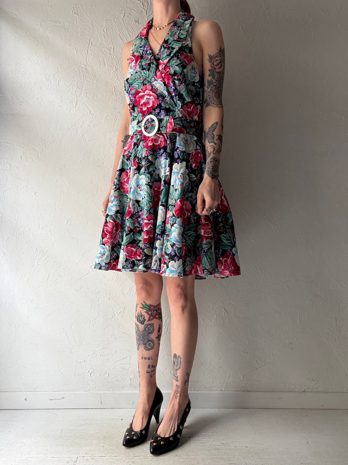 Vintage Floral Halter Dress / Medium
