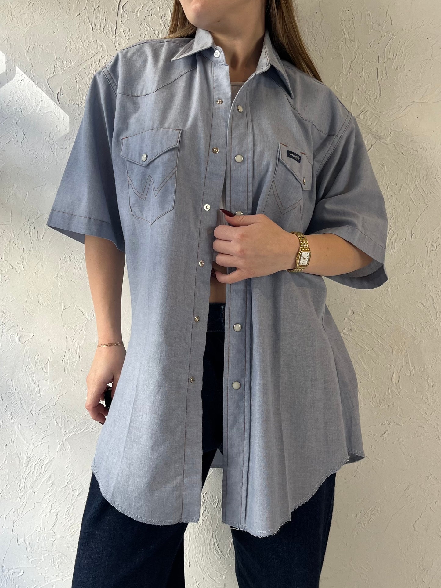 90s ‘Wrangler’ Short Sleeve Pearl Snap Shirt / Large