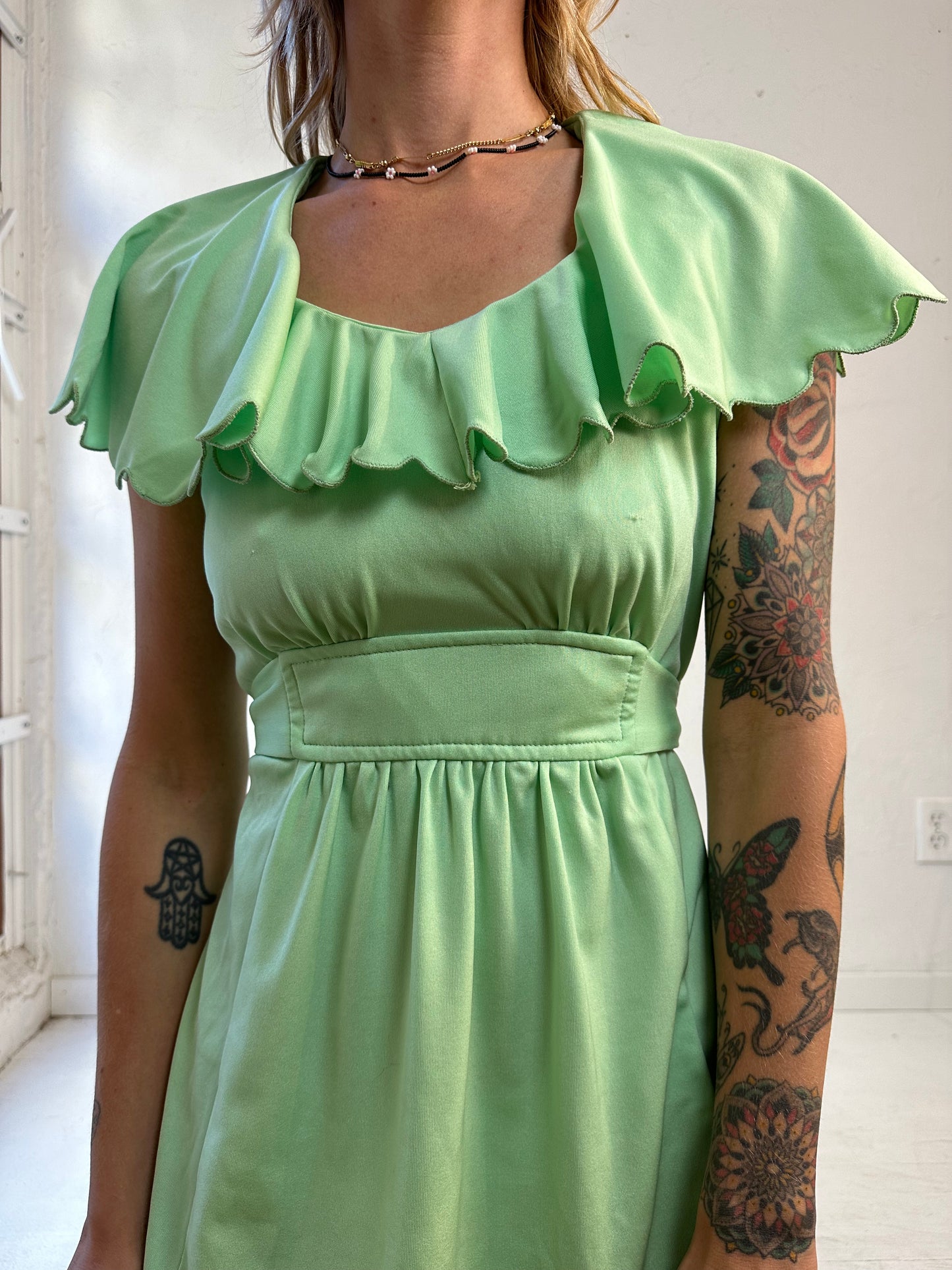 70s 'Nu Mode' Green Sleeveless Maxi Dress / Small