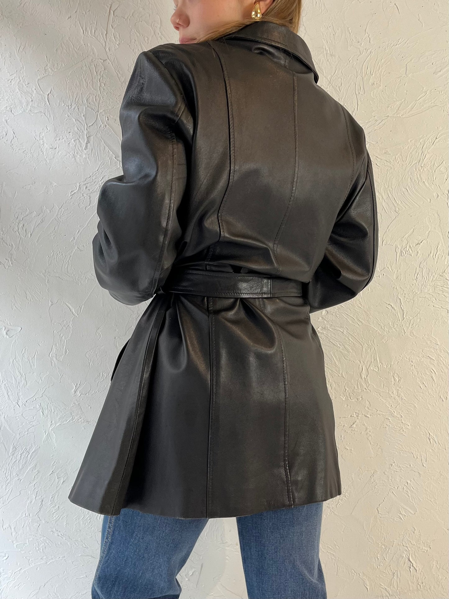 90s Black Leather Jacket / Large