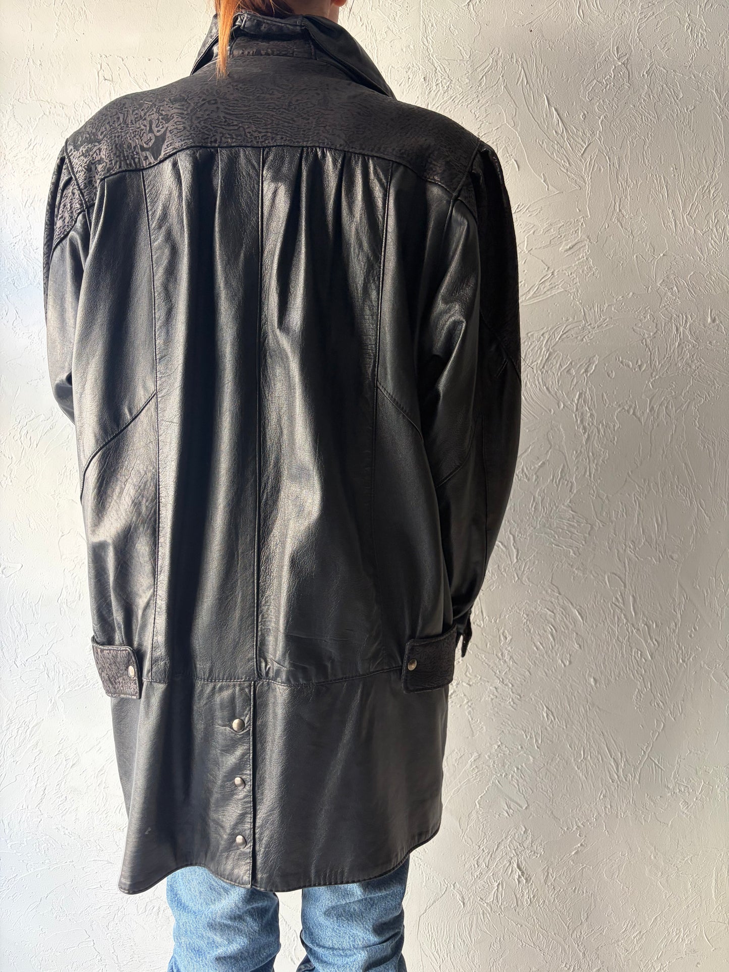 80s 'Oscar Leopold' Black Classic Leather Retro Minimalist Jacket / Large