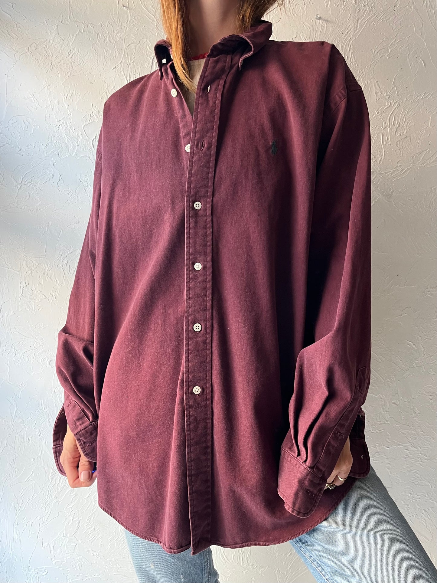 90s 'Ralph Lauren' Thick Cotton Button Up Shirt / Large
